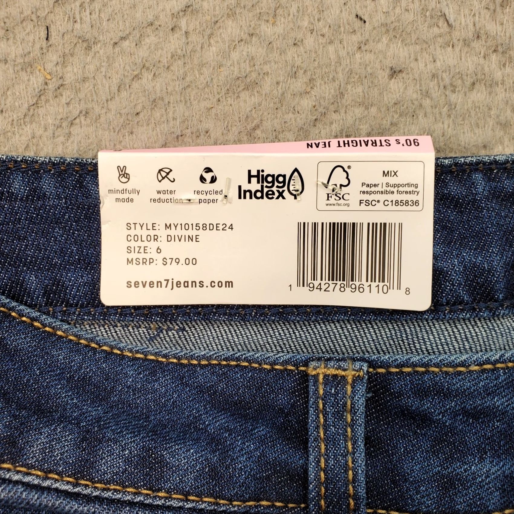 Vintage Seven7 Womens 6 Blue Denim Straight Jeans High Rise Comfort Stretch Signature Whiskered Classic 5-Pocket Regular Rise Jeans Size 28" / US 6 / IT 42 - 7 Thumbnail