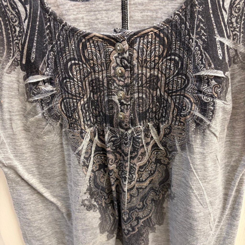 Affliction One World Live and Let Live Gray Paisley Henley Top flutter Size M / US 6-8 / IT 42-44 - 2 Thumbnail