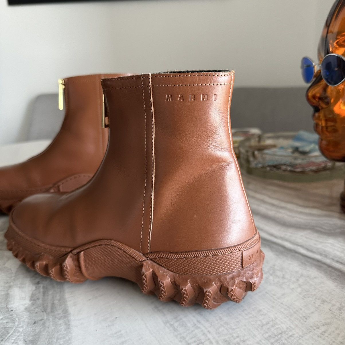 Marni MARNI Brown Leather Ankle-High Boots Size US 8 / IT 38 - 2 Thumbnail