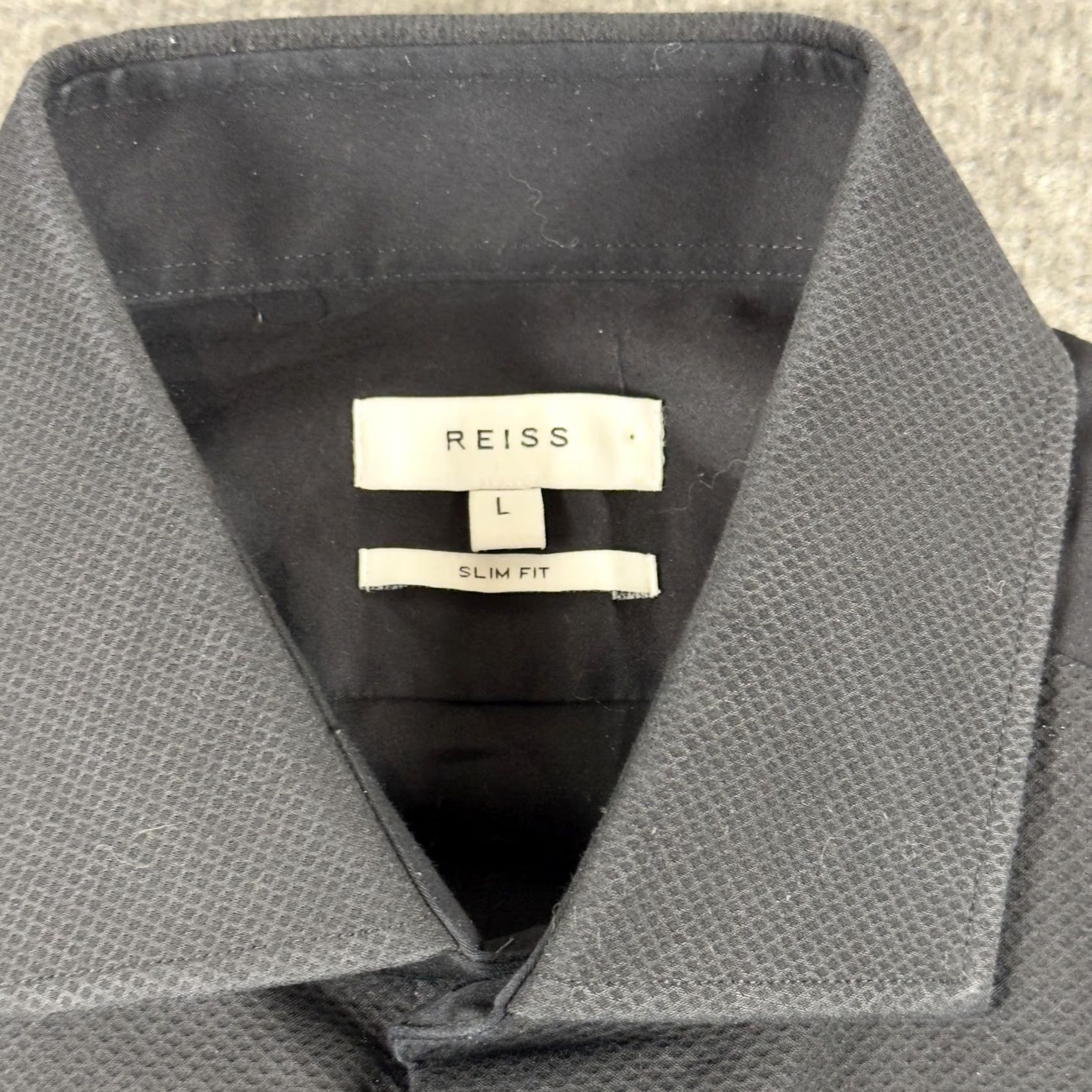 Reiss Reiss Shirt Mens Large Black Textured Panel Slim Fit Dress Button Up Tux Size 42R - 2 Thumbnail