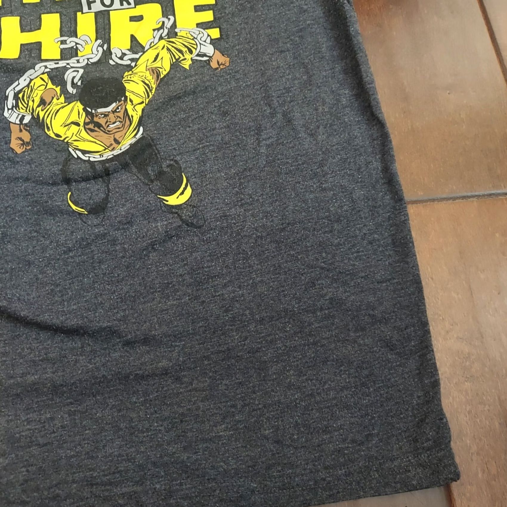 Vintage Marvel Luke Cage Hero For Hire Mens T-Shirt 70's Style Luke Under Logo Sz M Gray Short Sleeve Crew Neck Graphic Print Regular Tee Size US M / EU 48-50 / 2 - 3 Thumbnail