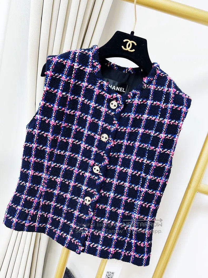 Chanel Chanel 24P purple plaid tweed vest Size XXS / US 00 / IT 34 - 3 Thumbnail