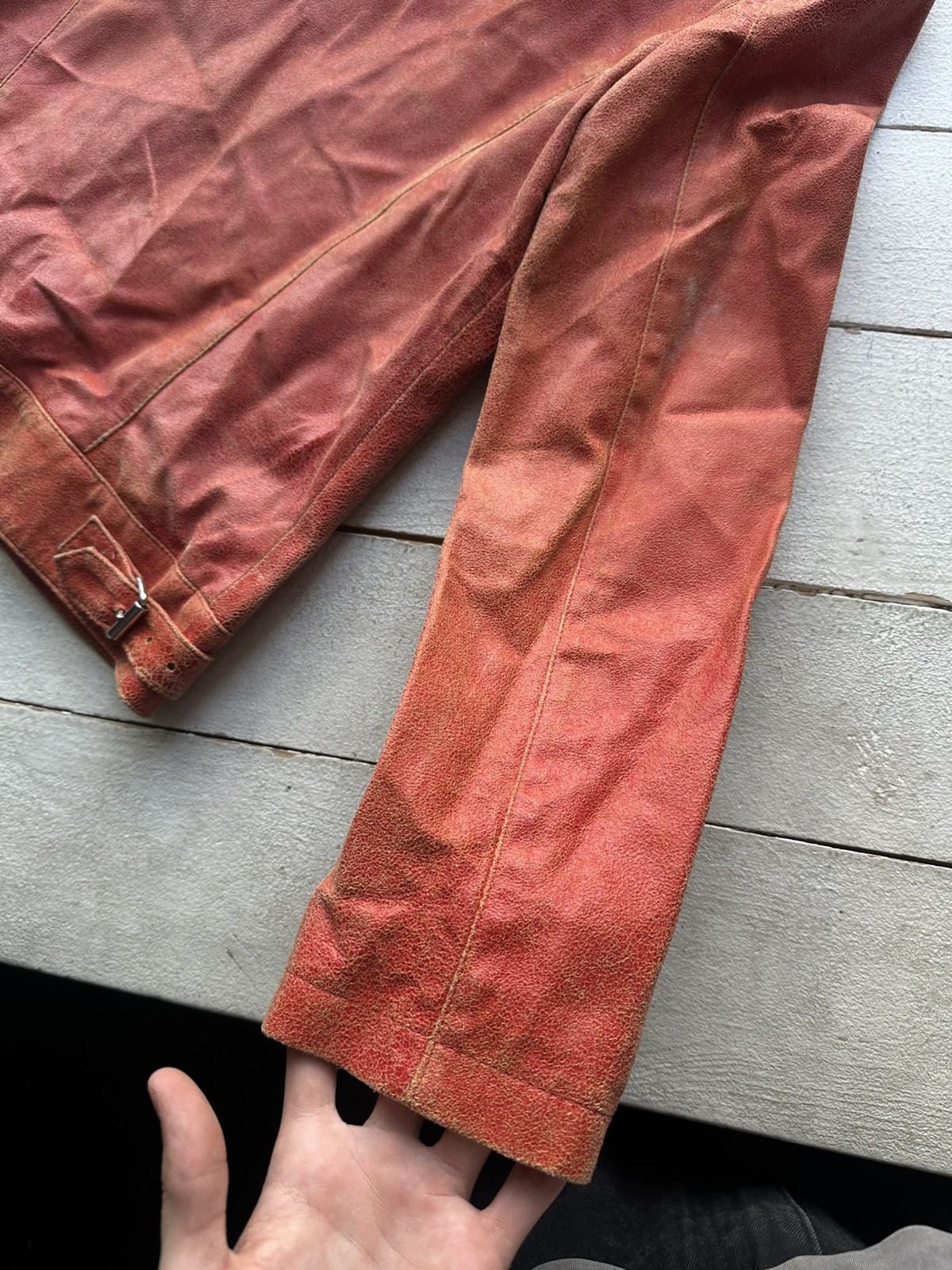 Other 🚨Y2K RICK OWENS TYPE DIRTY SLIM FIT ZIP LEATHER JACKET Size XS / US 0-2 / IT 36-38 - 11 Thumbnail