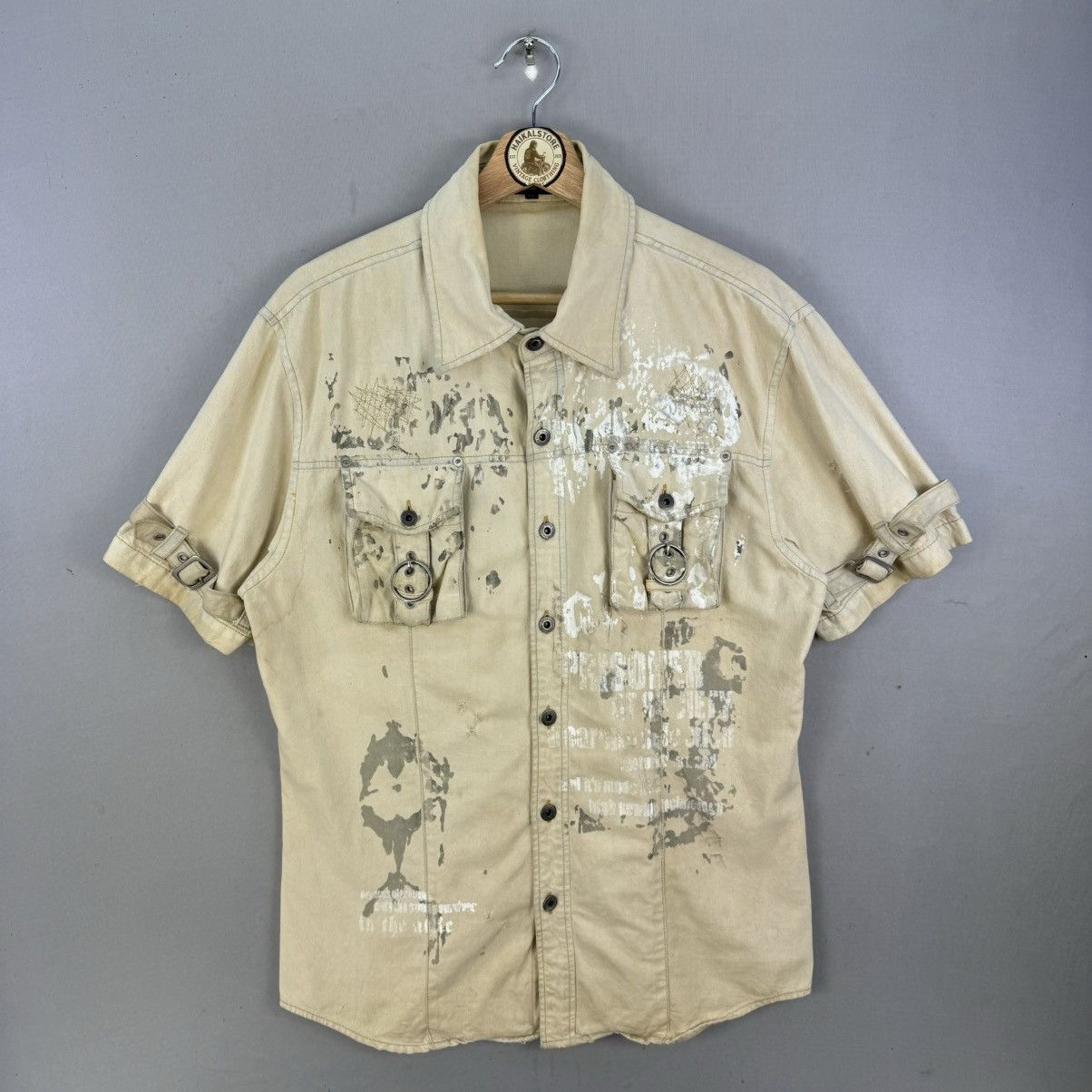 In The Attic Homme Distressed Utility Short Sleeve Shirt