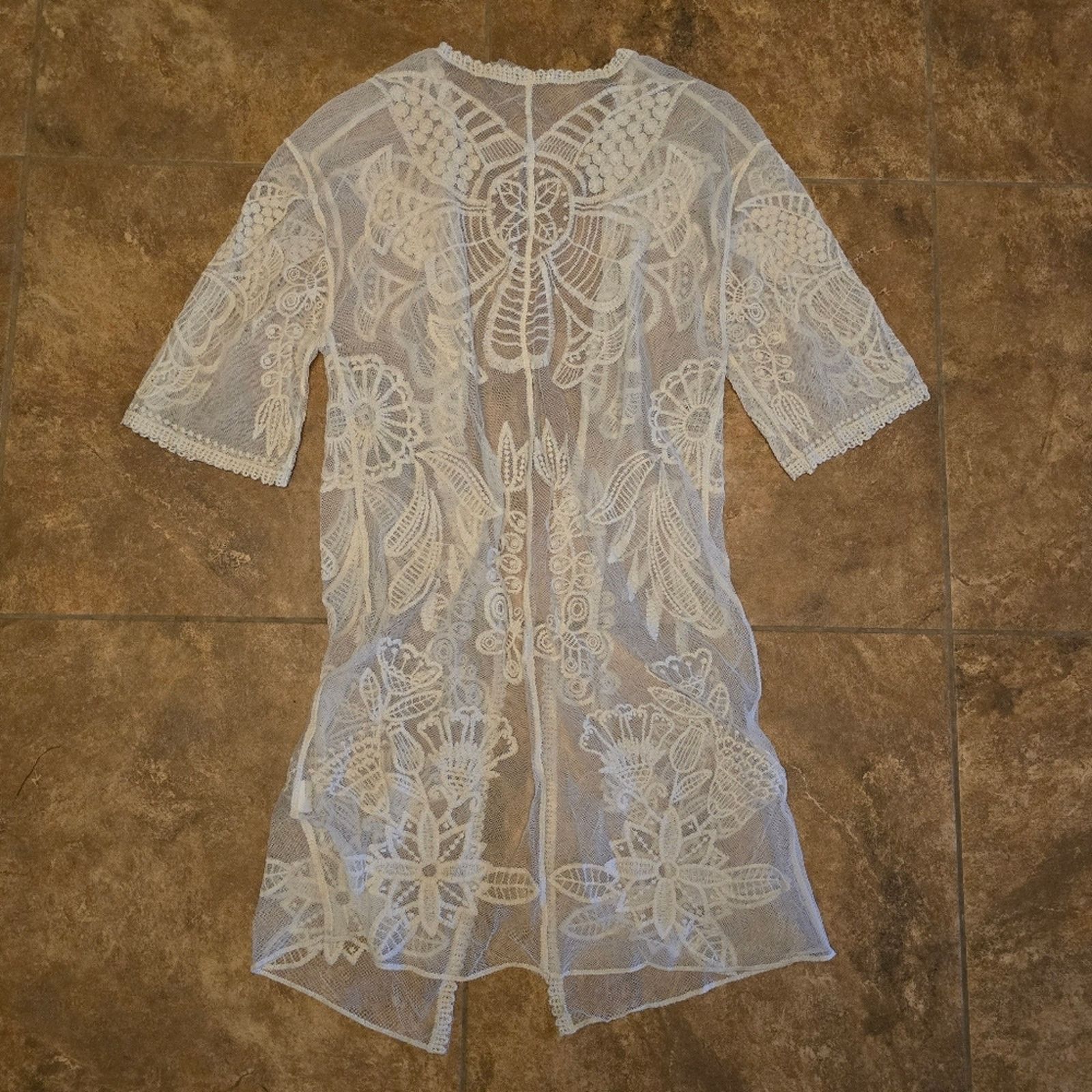Shein White Laced | SHEIN | Longline Duster Cardigan Size ONE SIZE - 2 Thumbnail