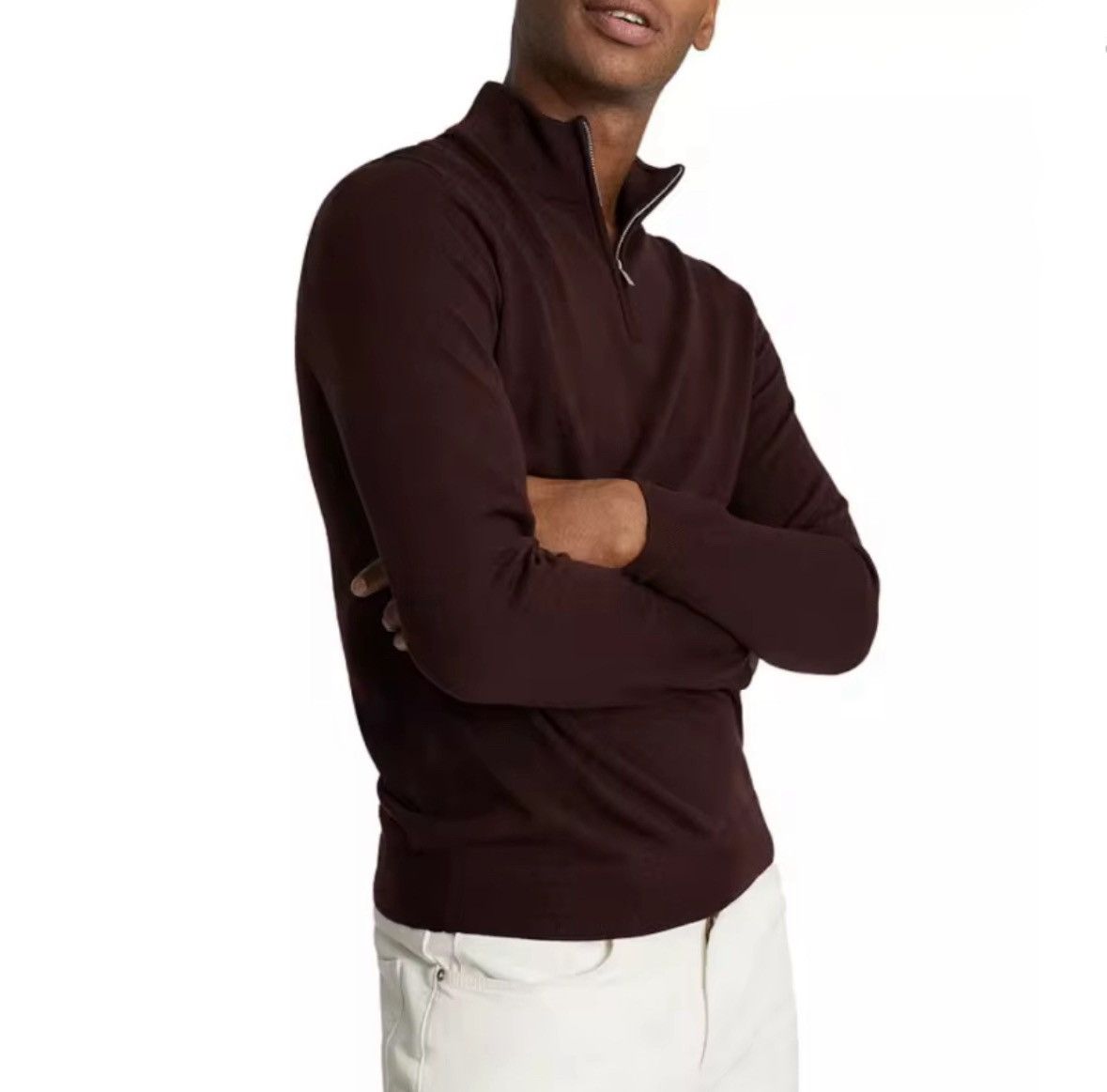 Other Classic Brown Polo Sweatshirt – Wool Blend, Old Money Style Size US M / EU 48-50 / 2 - 2 Thumbnail