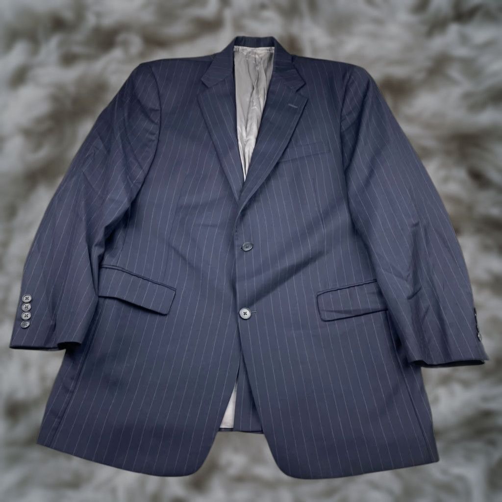 Hart Schaffner Marx Hart Schaffner Marx Blazer Men's 100% Wool Navy Blue Stripe 42L Two-Button Front USA Long Notch Lapel Regular Vintage: No Size 42R - 1 Thumbnail