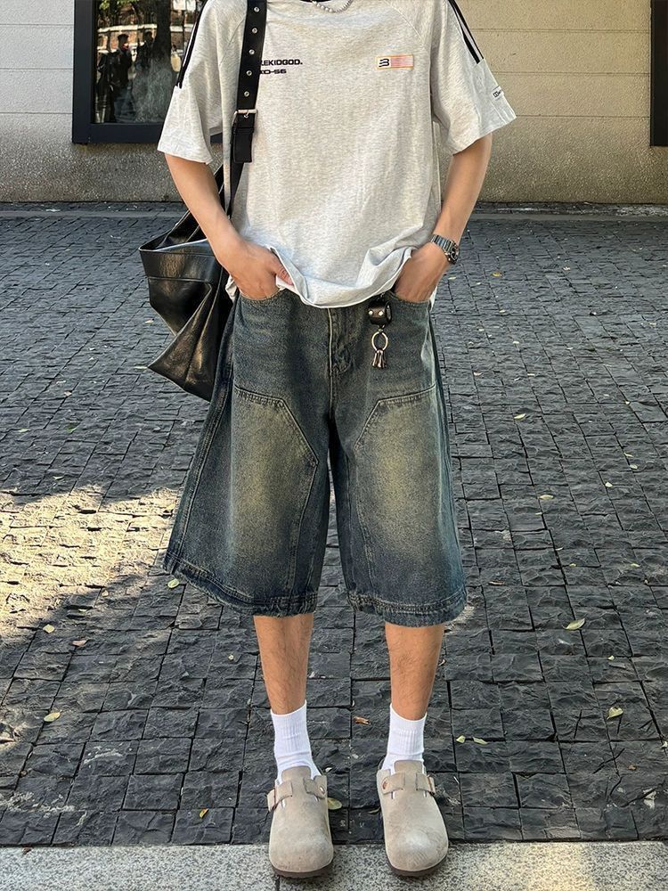 Japanese Brand Retro men's straight distressed casual washed denim shorts Size US 32 / EU 48 - 1 Thumbnail