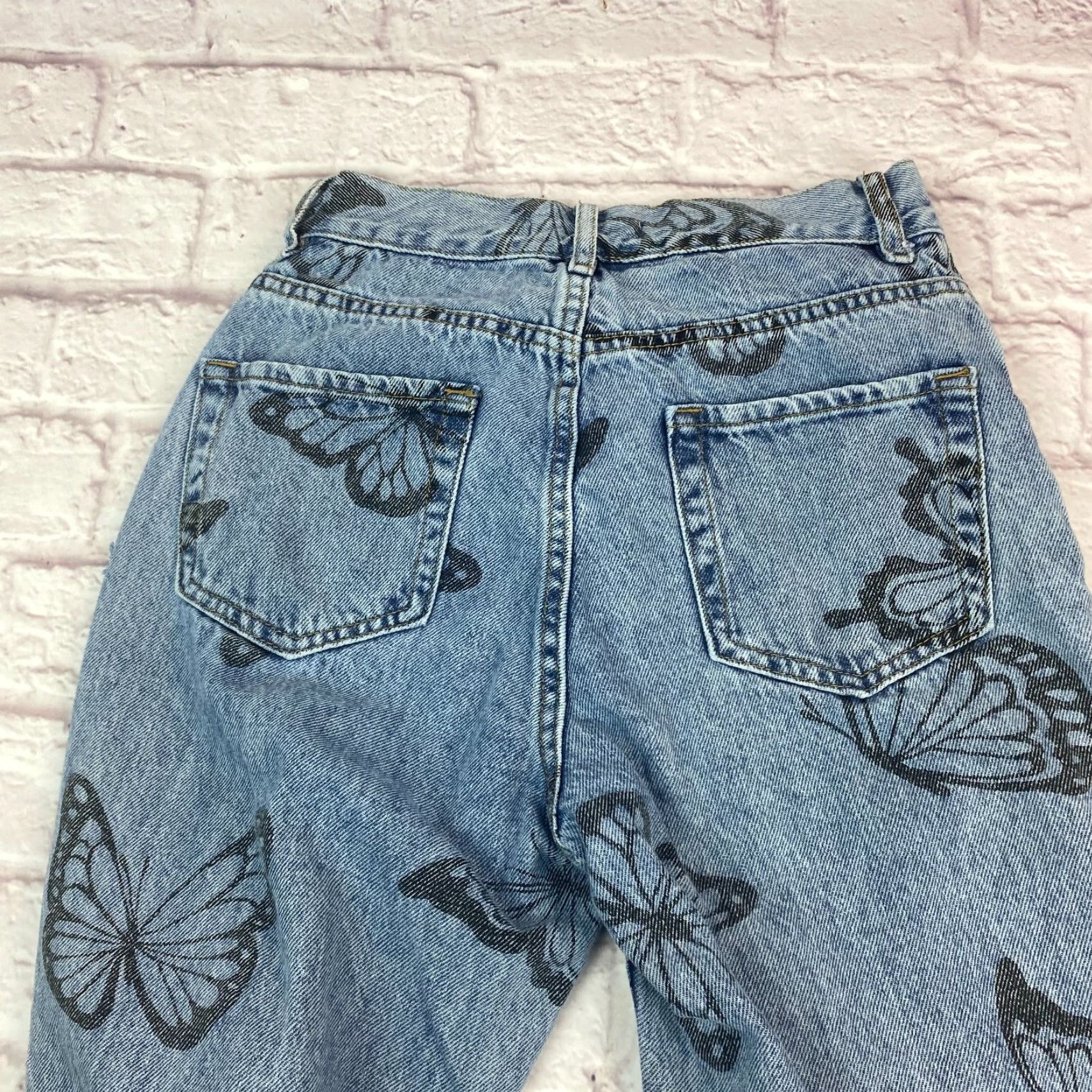 Pacsun PacSun Womens High Rise Straight Jeans Size 25 Blue Butterfly Print Ankle Raw Hem PacSun Jeans 5-Pocket Design Bagged Hem Mens Womens Size 42" / US 20 - 5 Thumbnail