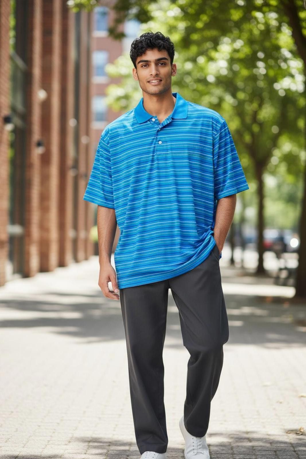 George George Men's Blue Striped Polo Shirt Size US XXL / EU 58 / 5 - 2 Thumbnail