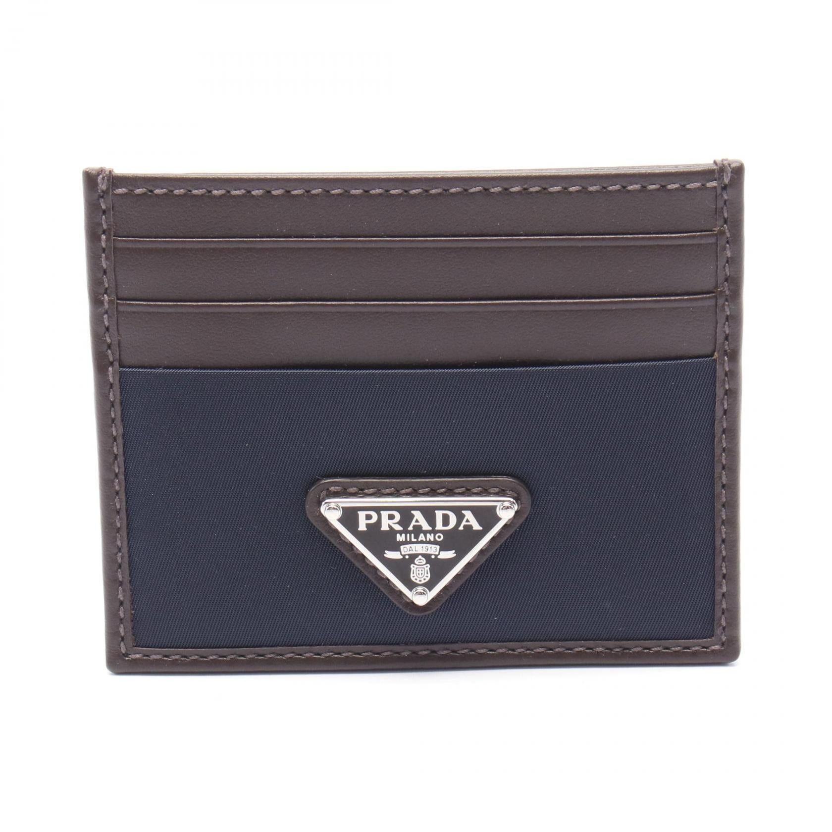 Prada Prada Card Case Leather Nylon Brown Navy Size ONE SIZE - 1 Thumbnail