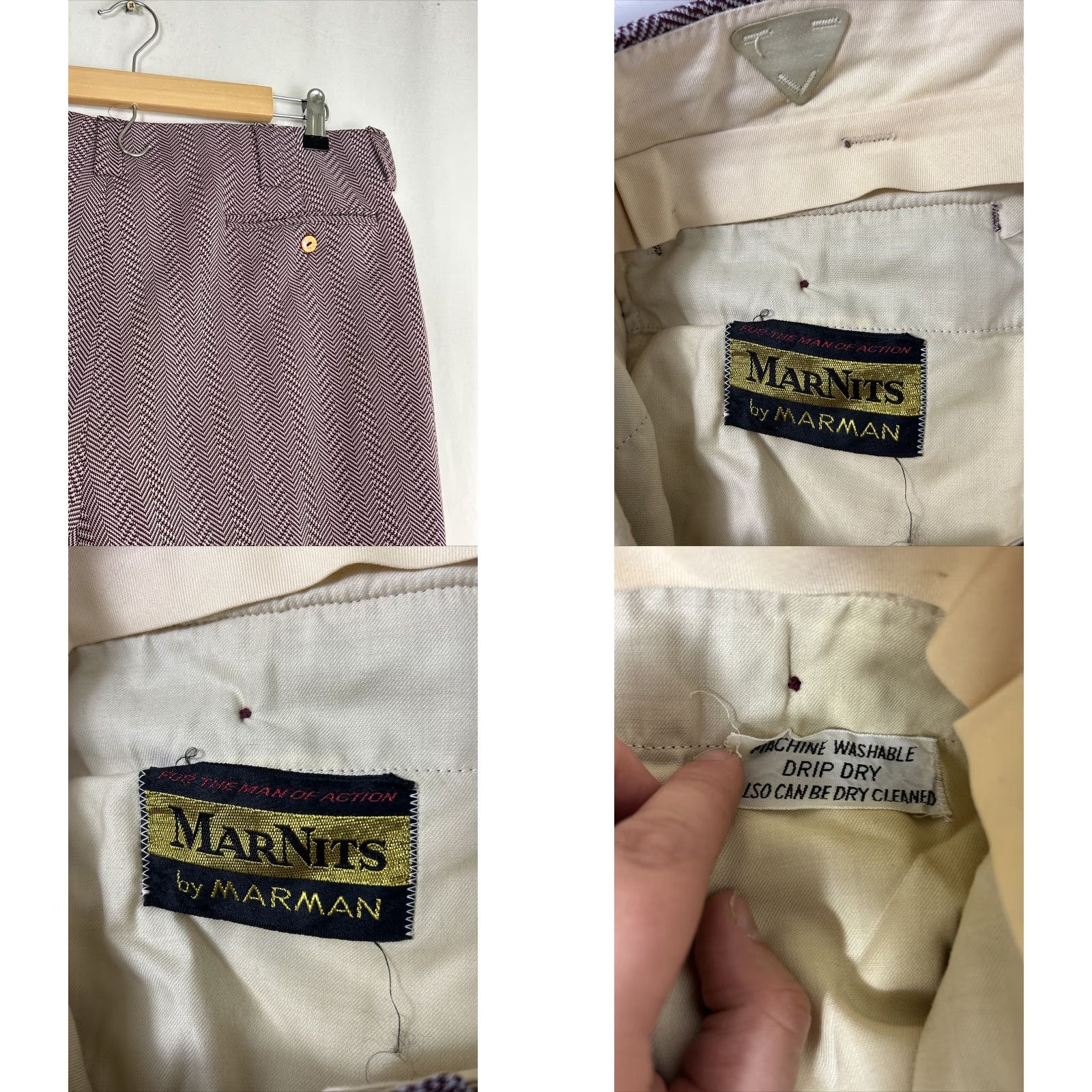 Armani VINTAGE Marman Pants 34x30 Mens/Unisex Polyester Herringbone Maroon White 60s 1960s Size US 34 / EU 50 - 9 Thumbnail