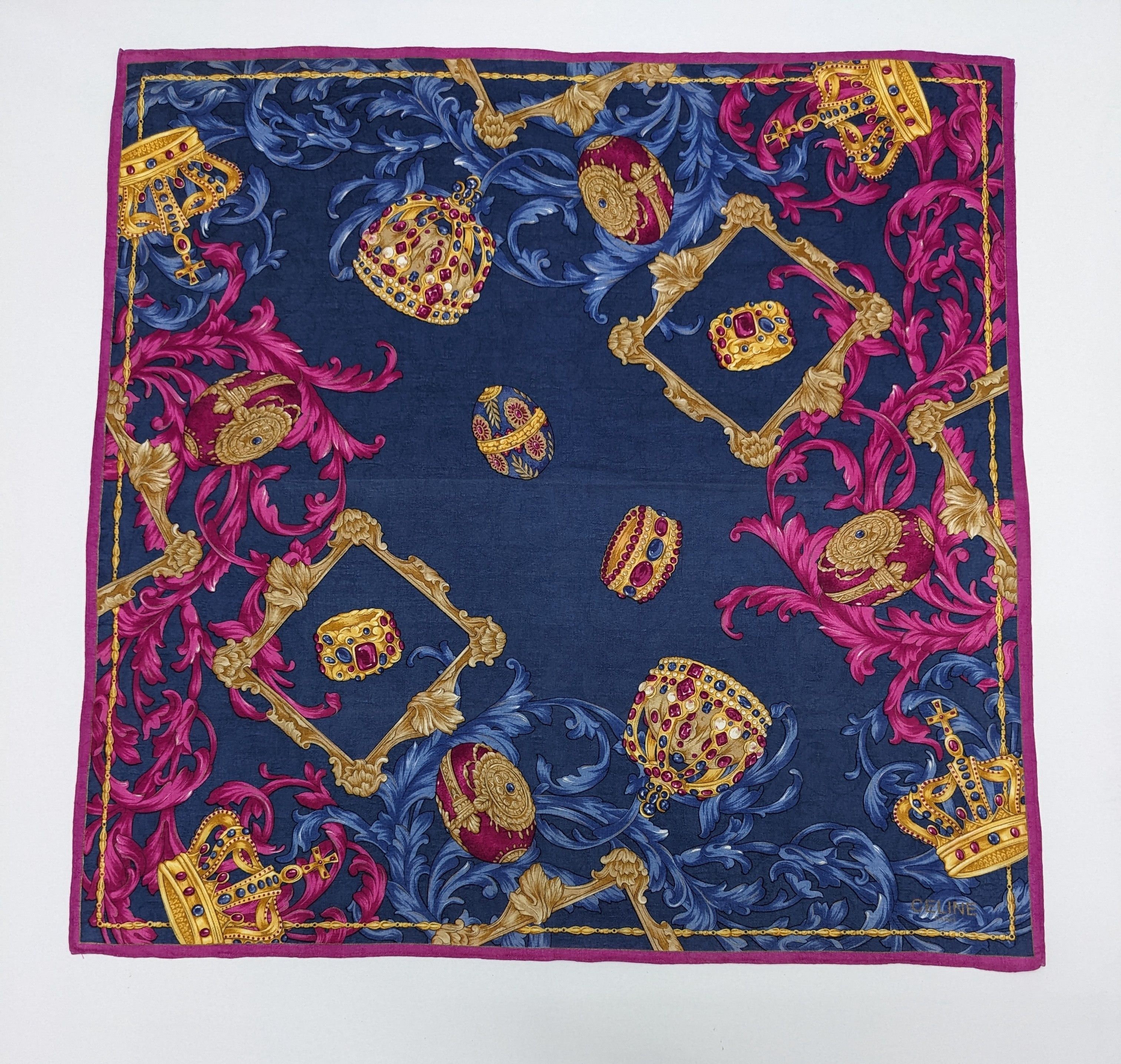 Celine Céline Silk Royal Crown Fabergé Egg Motif Baroque Scrolls Size ONE SIZE - 3 Thumbnail