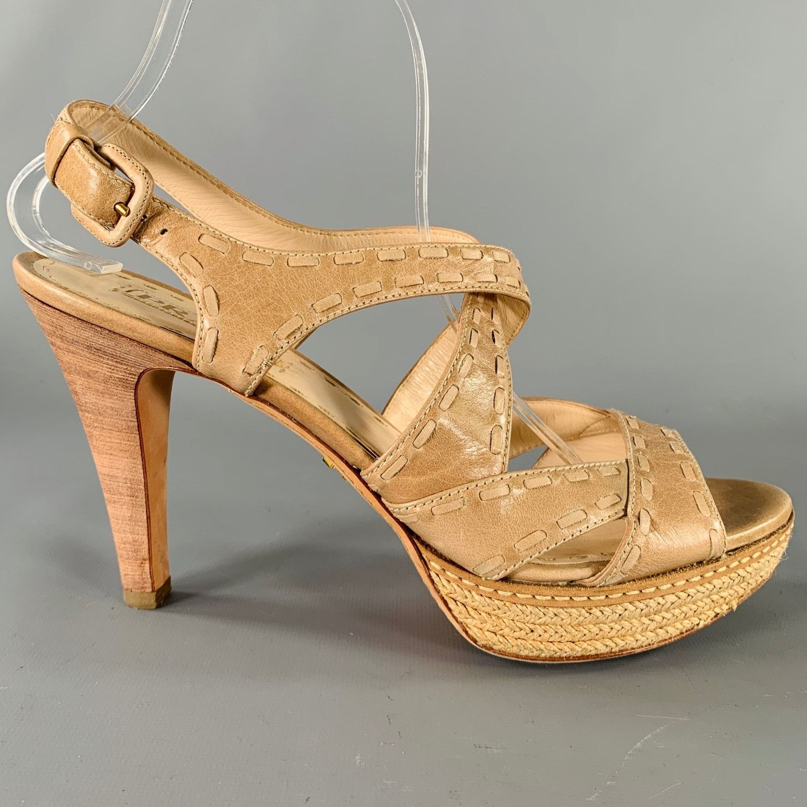 Prada PRADA Size 11 Beige Taupe Leather Woven Espadrille Sandals Size US 11 / IT 41 - 2 Thumbnail