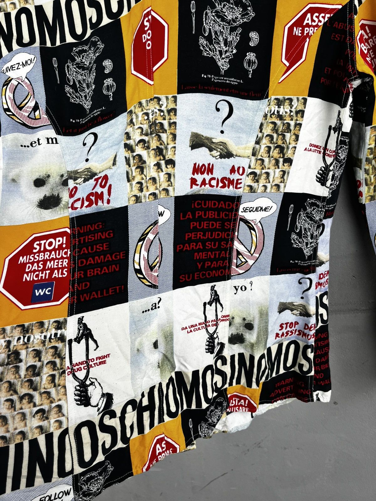 Moschino 1990s Moschino multicoloured viscose "No to racism" shirt Size M / US 6-8 / IT 42-44 - 14 Thumbnail