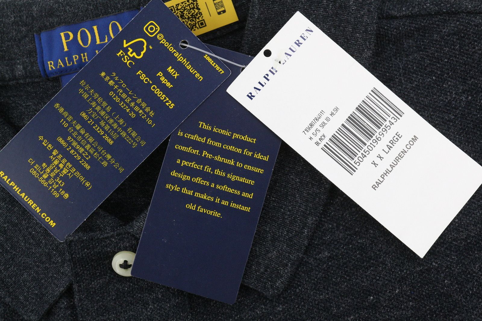 Ralph Lauren CUSTOM SLIM FIT 2XL Black Melange Cotton 87895 Size US XXL / EU 58 / 5 - 11 Thumbnail