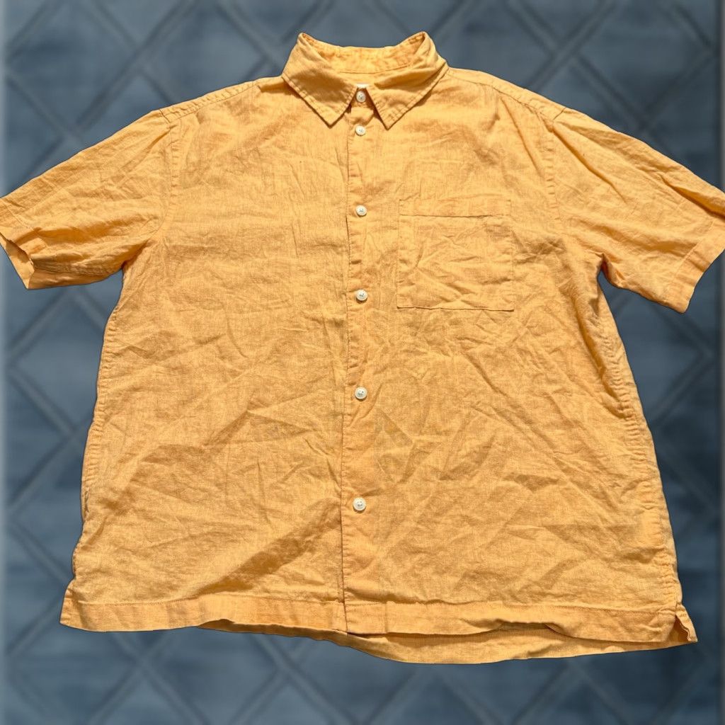 H&M H&M Shirt Mens M Orange Linen Button-Up Short Sleeve Pocket Classic Regular Size US M / EU 48-50 / 2 - 1 Thumbnail