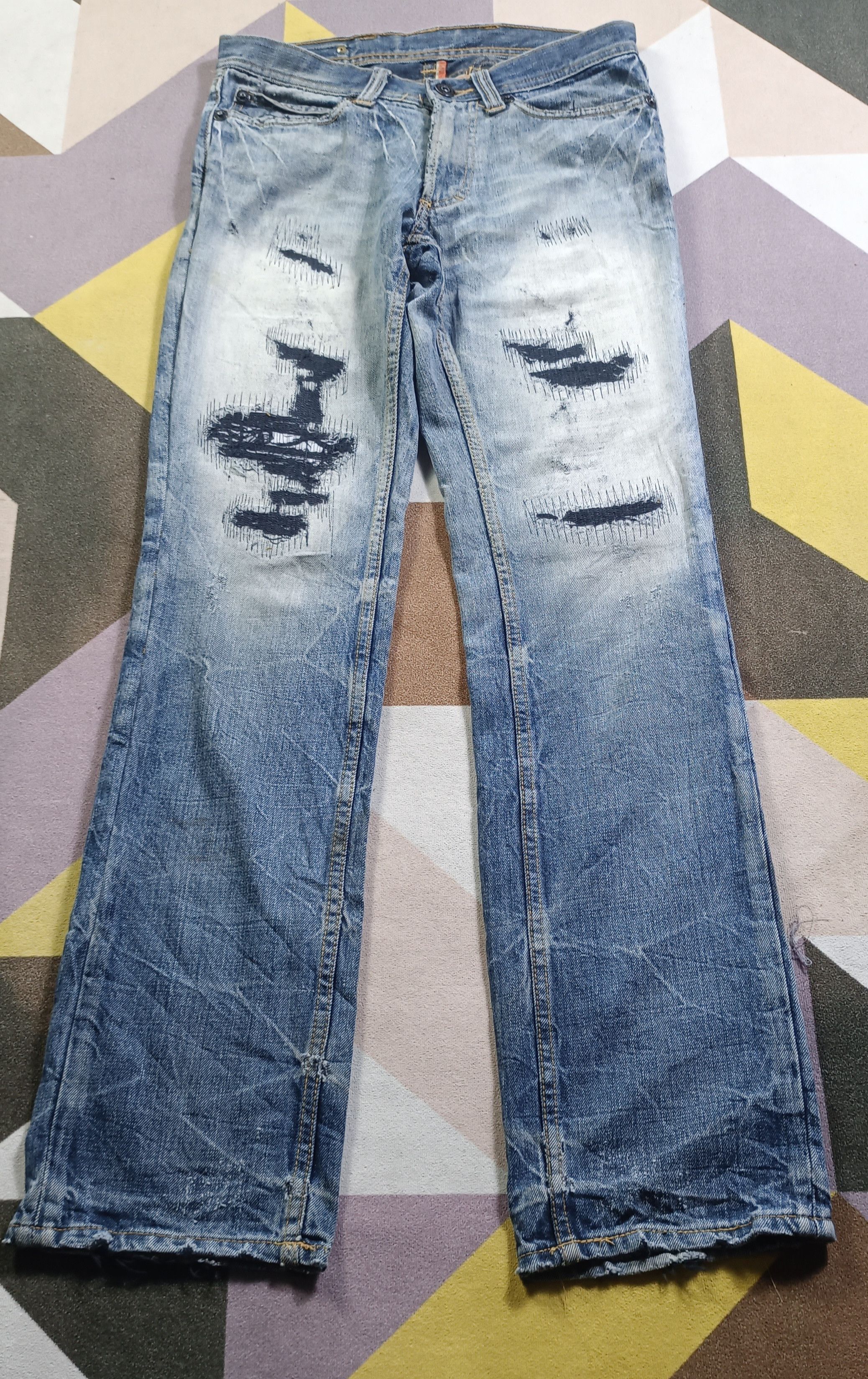 If Six Was Nine × Japanese Brand Army Of no! Honeycomb Distressed Jeans Size US 31 - 1 Thumbnail