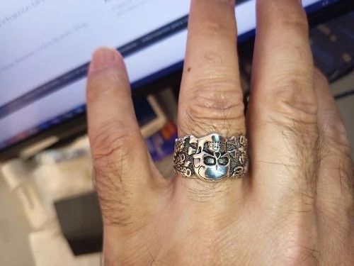 Vintage SIZE 10 925 Sterling Silver Skull Head Evil Demon Punk Ring Size ONE SIZE - 4 Thumbnail