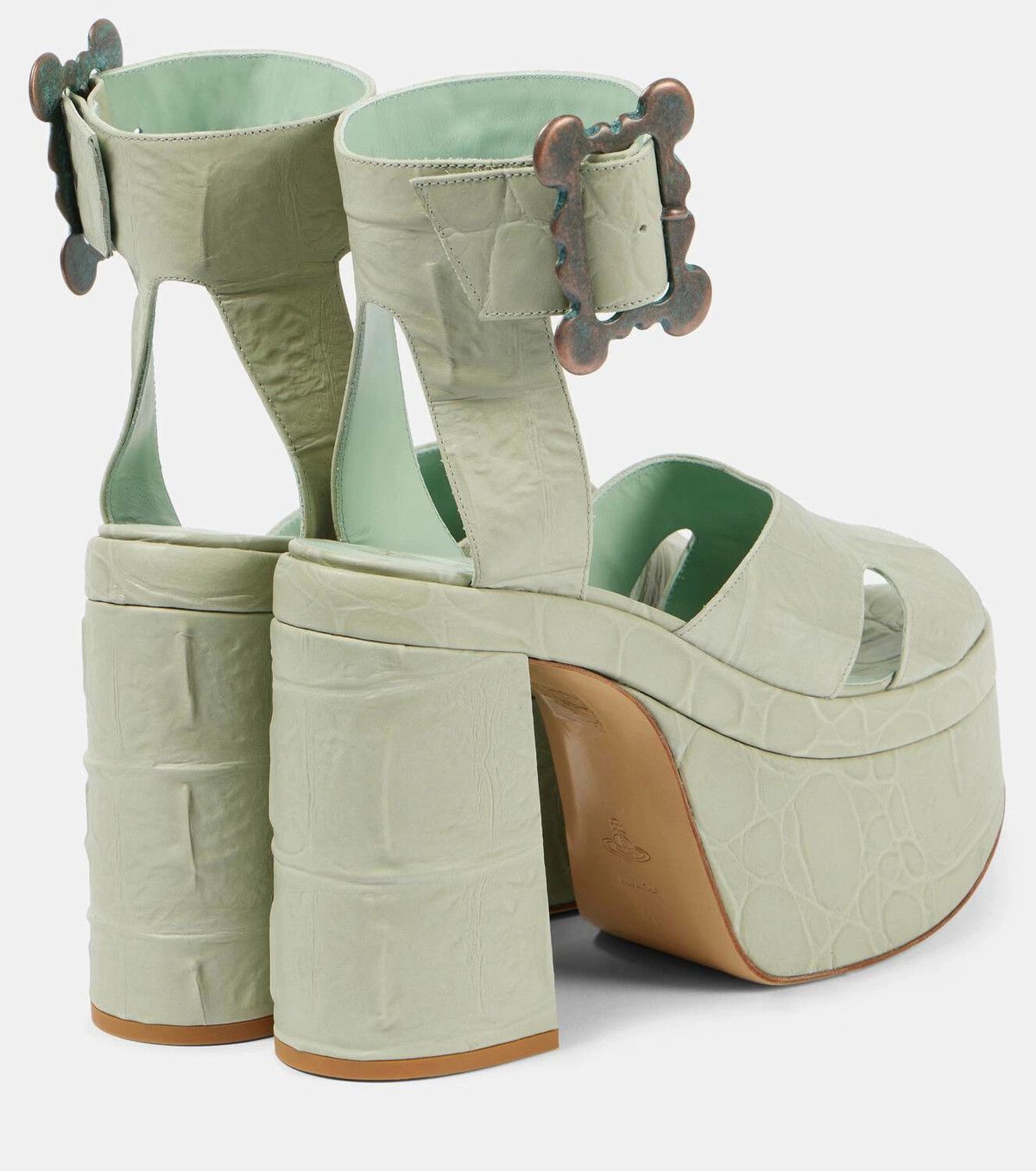 Vivienne Westwood o1f1d3z0825 Croc-effect Leather Platform Sandals Sage Green Size US 10 / IT 40 - 2 Thumbnail