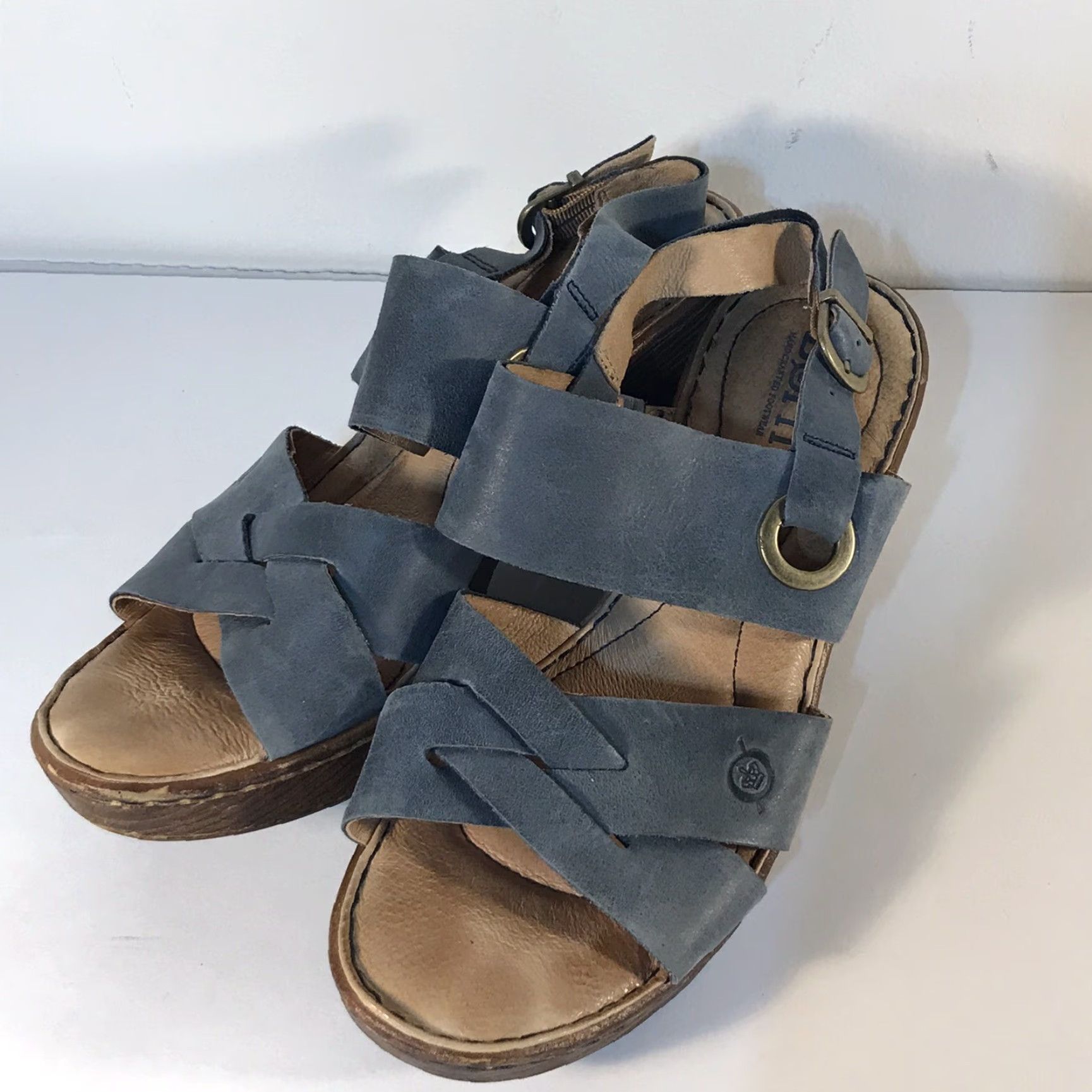 Born Born Blue Suede Wedge Slides Women's Size 8M Buckle Adjustable Comfort Summer Casual Size US 8 / IT 38 - 2 Thumbnail