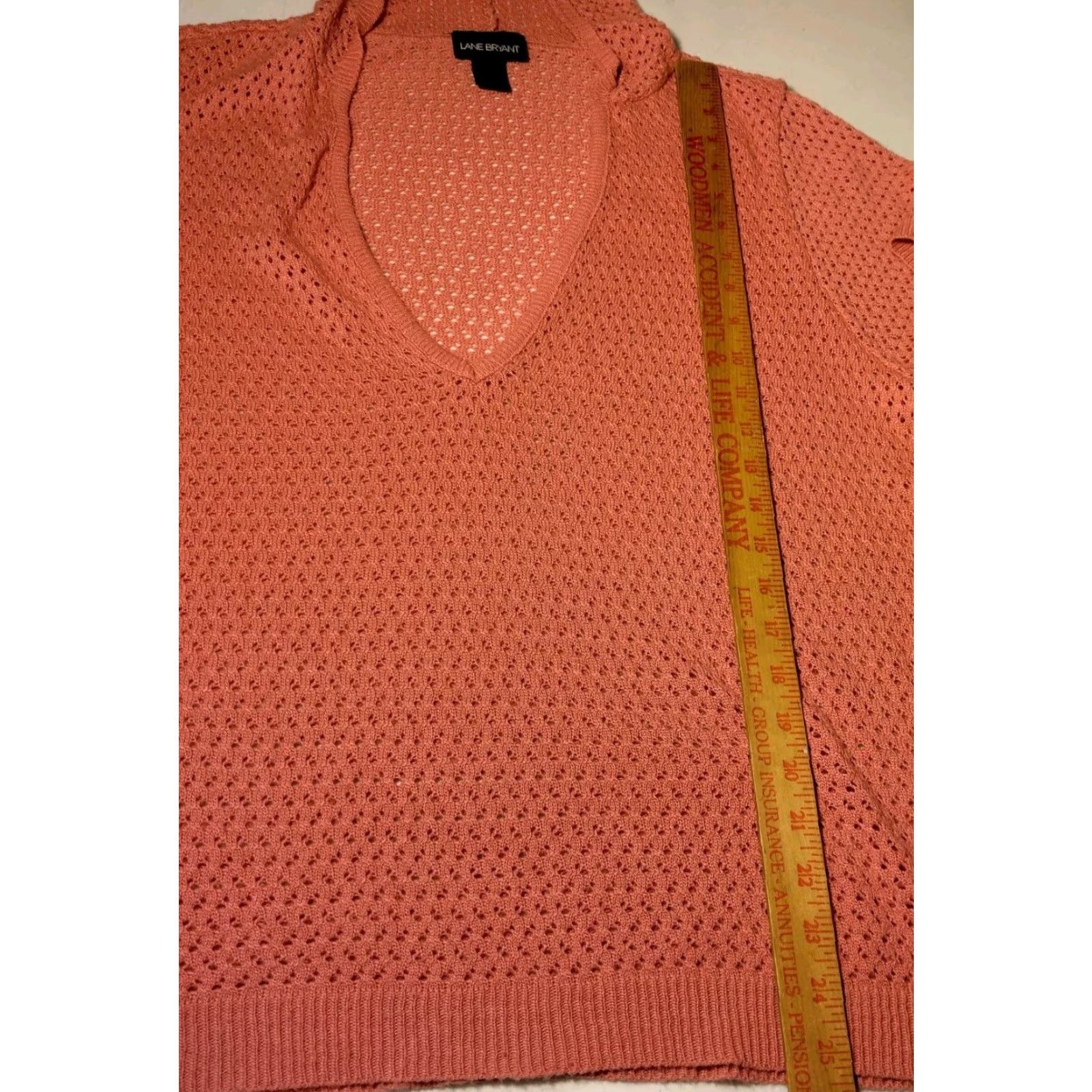 Vintage Lane Bryant Sweater Hooded Open Knit Short Sleeve V-Neck Casual Pullover Plus Size 22/24 Salmon Pink Size 3XL / US 20-22 - 5 Thumbnail