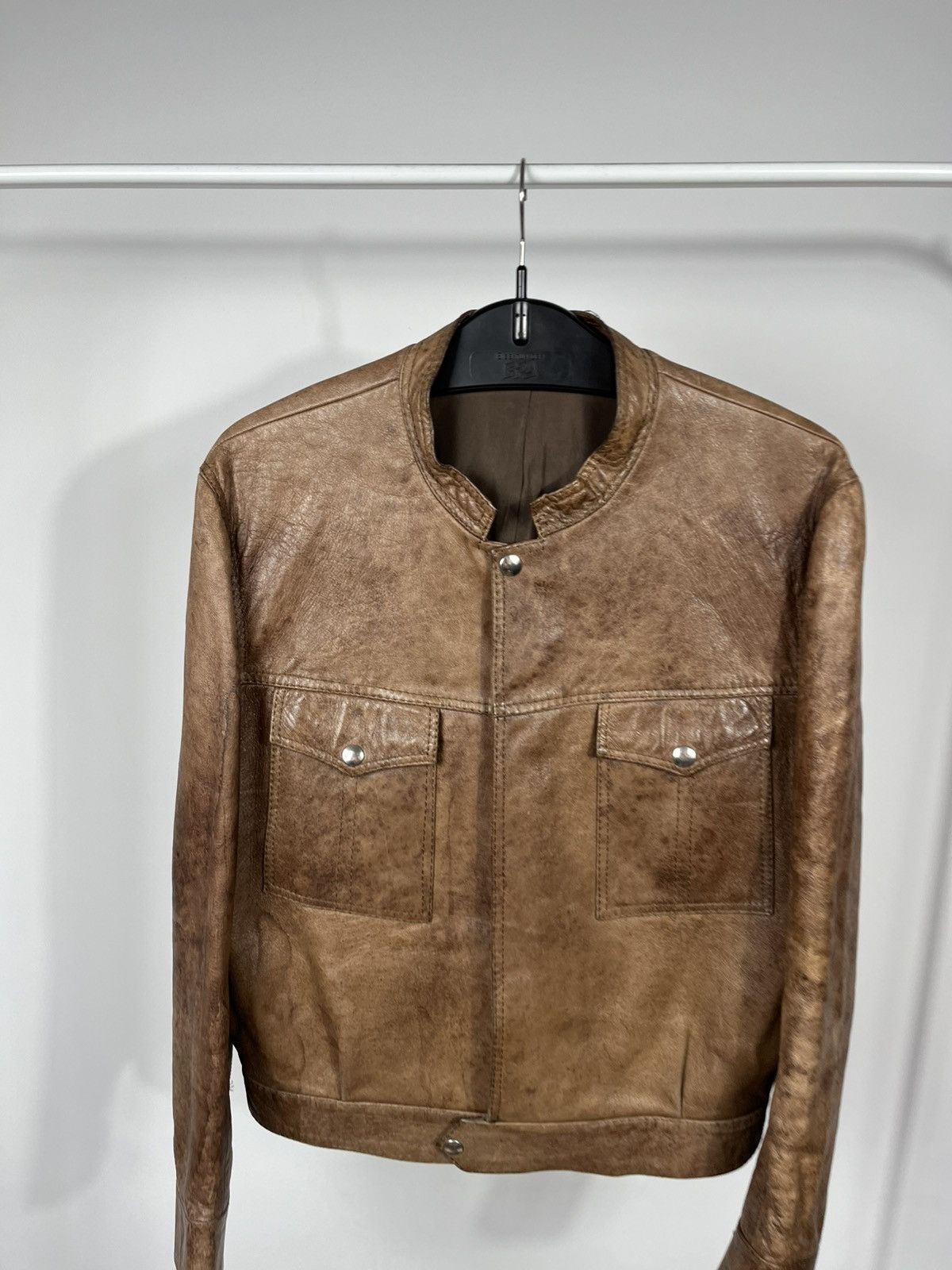 Leather Womens Distressed Leather Jacket Brown Vintage Biker Crop Size XL / US 12-14 / IT 48-50 - 2 Thumbnail