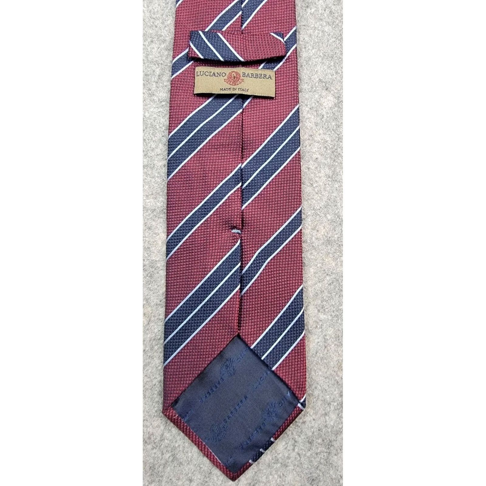Vintage Luciano Barbera Tie Red Blue Stripe 100% Silk Made in Italy Classic Length 57"-60" Men Tie Size ONE SIZE - 2 Thumbnail