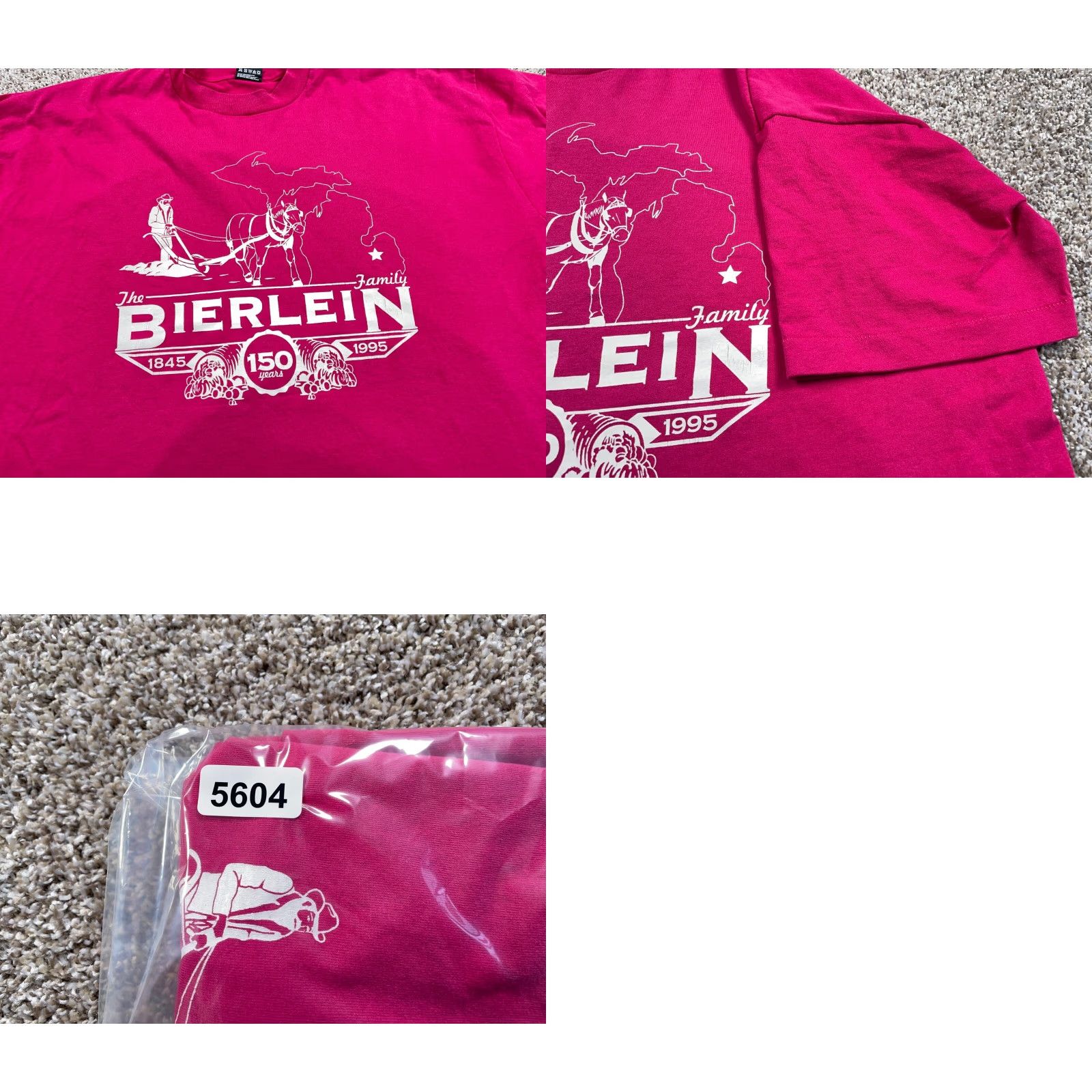 Fruit Of The Loom VINTAGE 1995 Michigan Bierlein Family T-Shirt Adult 2XL Dark Pink Graphic Print Single Stitch Fruit of the Loom 90s Mens Size US XXL / EU 58 / 5 - 8 Thumbnail