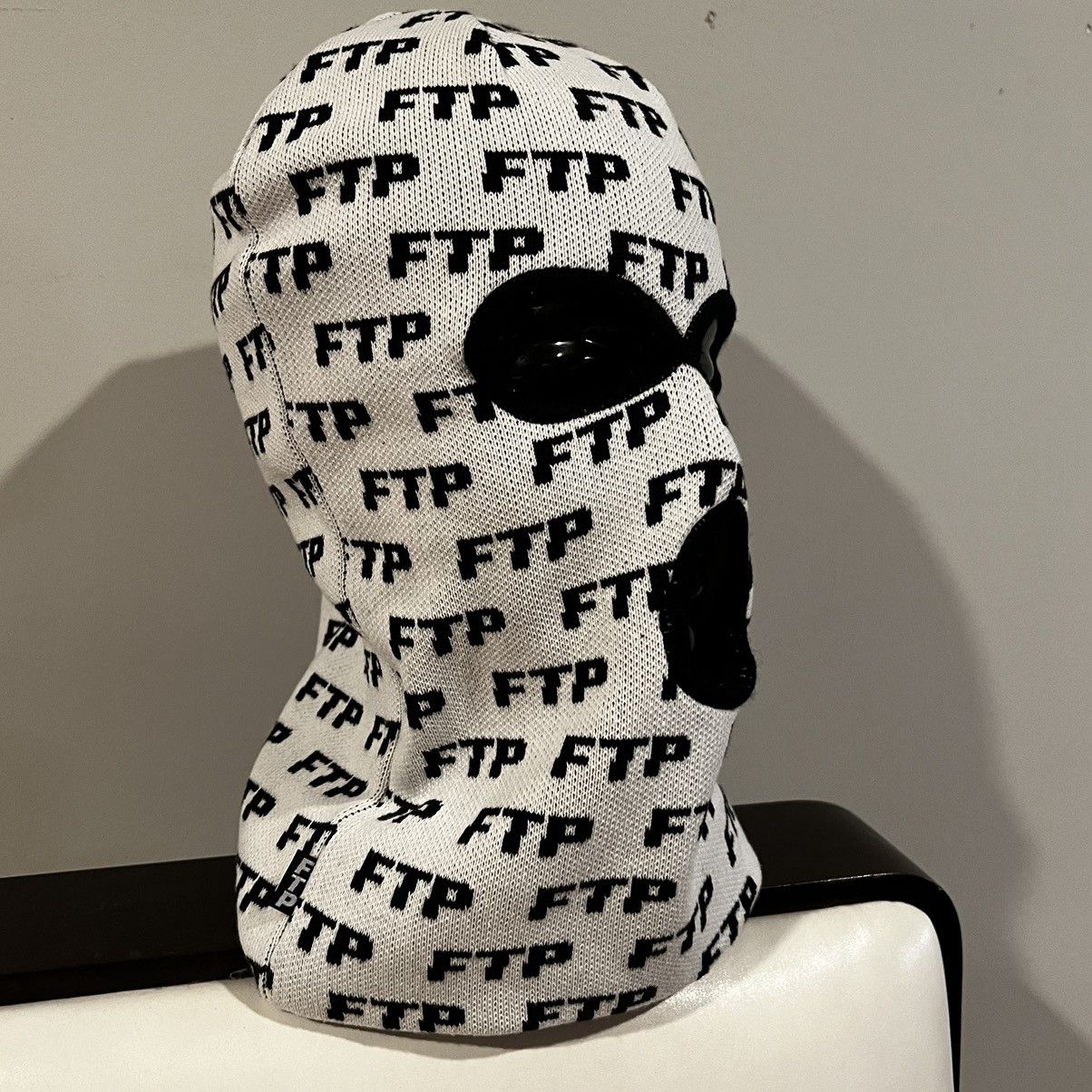 image of Fuck The Population Ski Mask Allover Logo White, Men's
