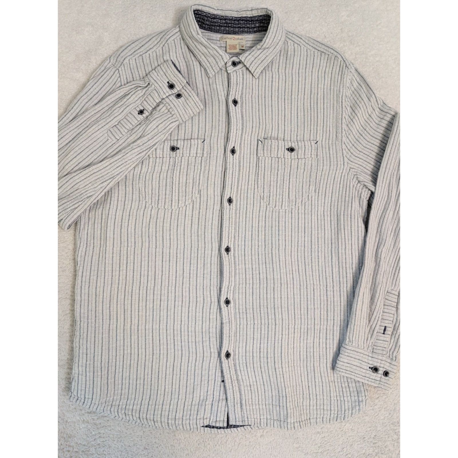Carbon2Cobalt Carbon 2 Cobalt Shirt Mens M White Geometric Knit Textured Cotton Casual Shirt Size US M / EU 48-50 / 2 - 3 Thumbnail