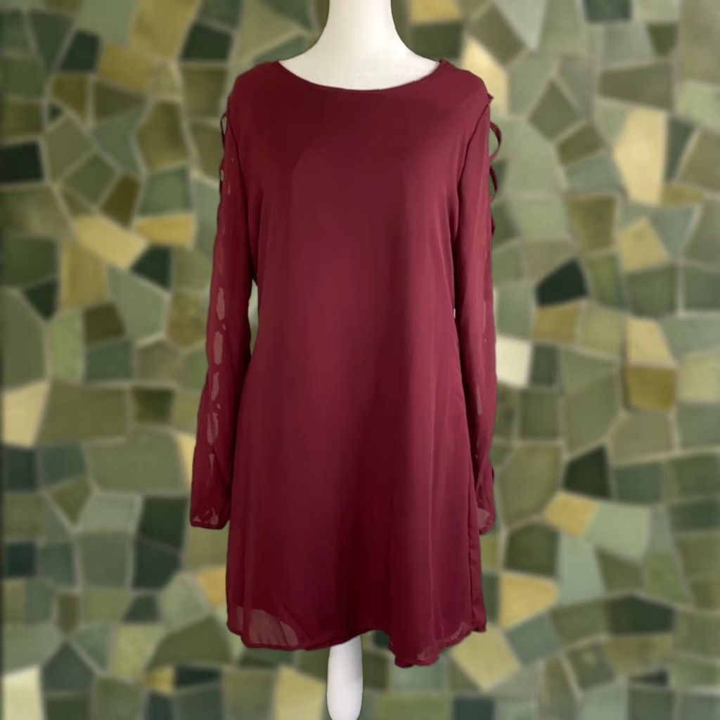 Vintage Liberty Love Womens Mini Dress Medium Maroon Long Sleeve Lined Size M / US 6-8 / IT 42-44 - 1 Thumbnail