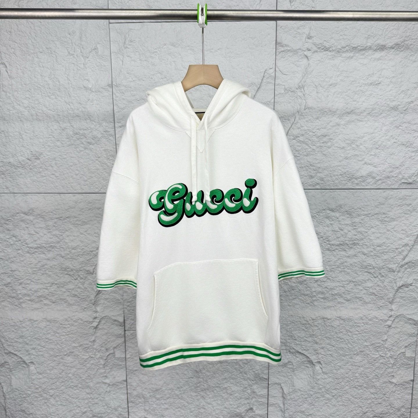 Gucci Gucci White Short Sleeve Hoodie with Green Embroidery Size US XL / EU 56 / 4 - 1 Thumbnail