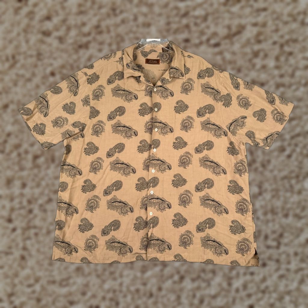 Tasso Elba Tasso Elba Shirt Mens 2XL Beige Paisley All Over Print Button-Up Silk Blend Size US XXL / EU 58 / 5 - 1 Thumbnail