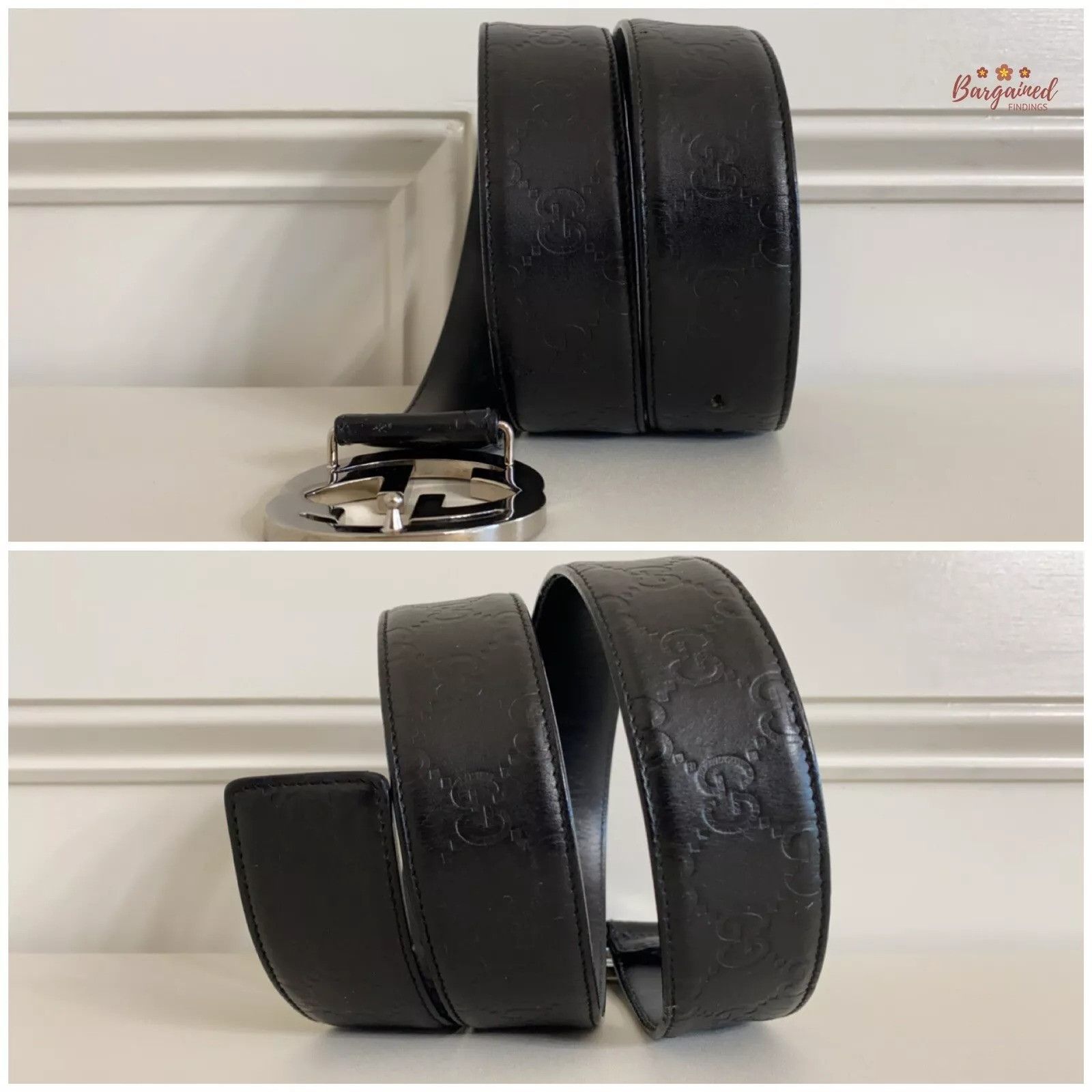 Gucci Gucci Black Guccissima Leather Silver Interlocking G Belt Size 32 - 5 Thumbnail