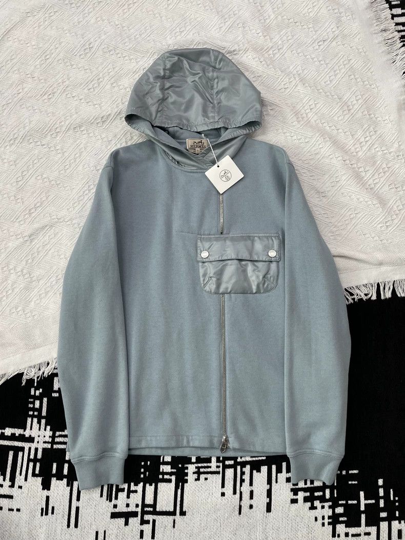 Hermes Hermes Blue Paneled Hooded Sweatshirt Size US S / EU 44-46 / 1 - 1 Thumbnail