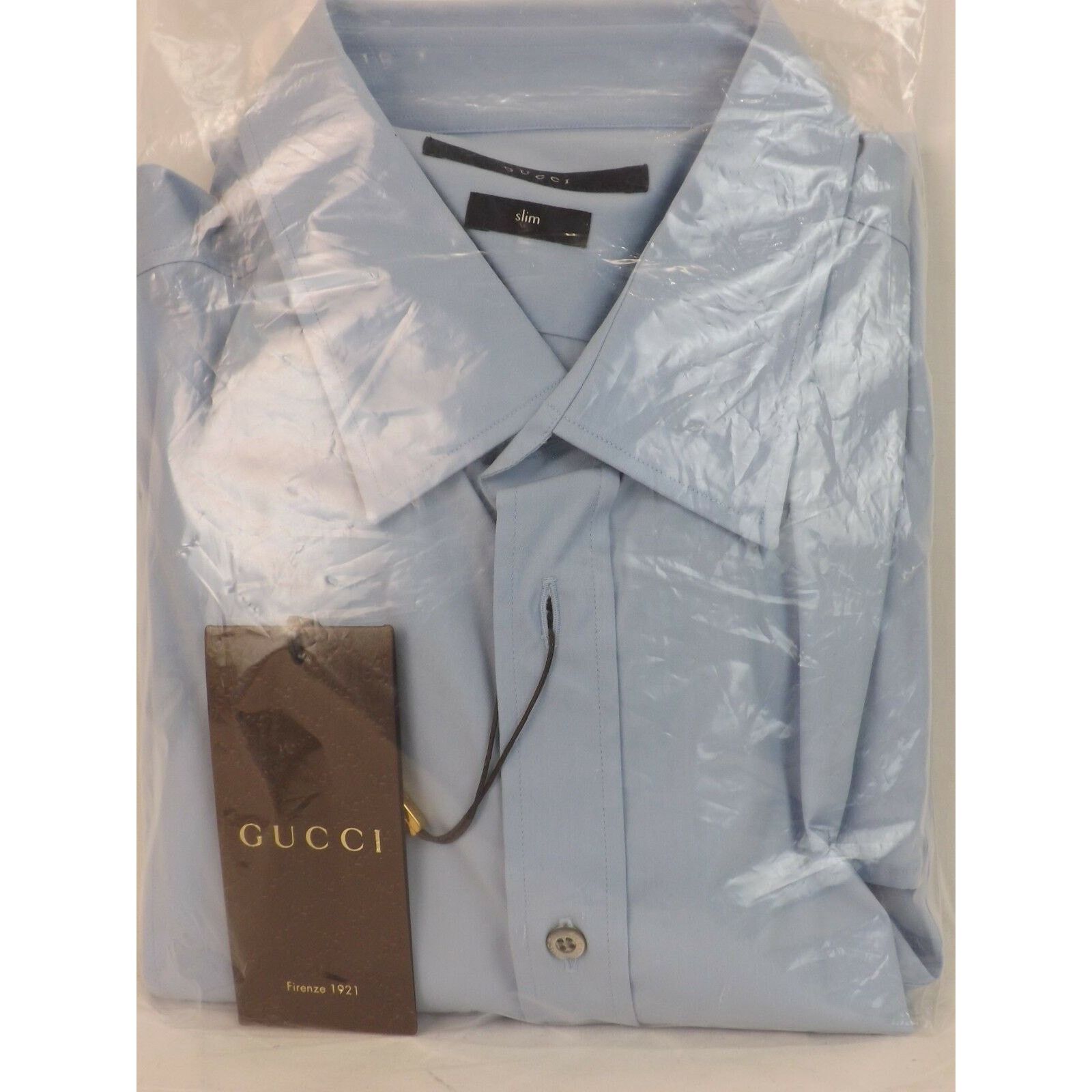 Gucci GUCCI BLUE STRETCH POPELINE COTTON SHIRT 17.5 44 # 269070 Size US S / EU 44-46 / 1 - 3 Thumbnail