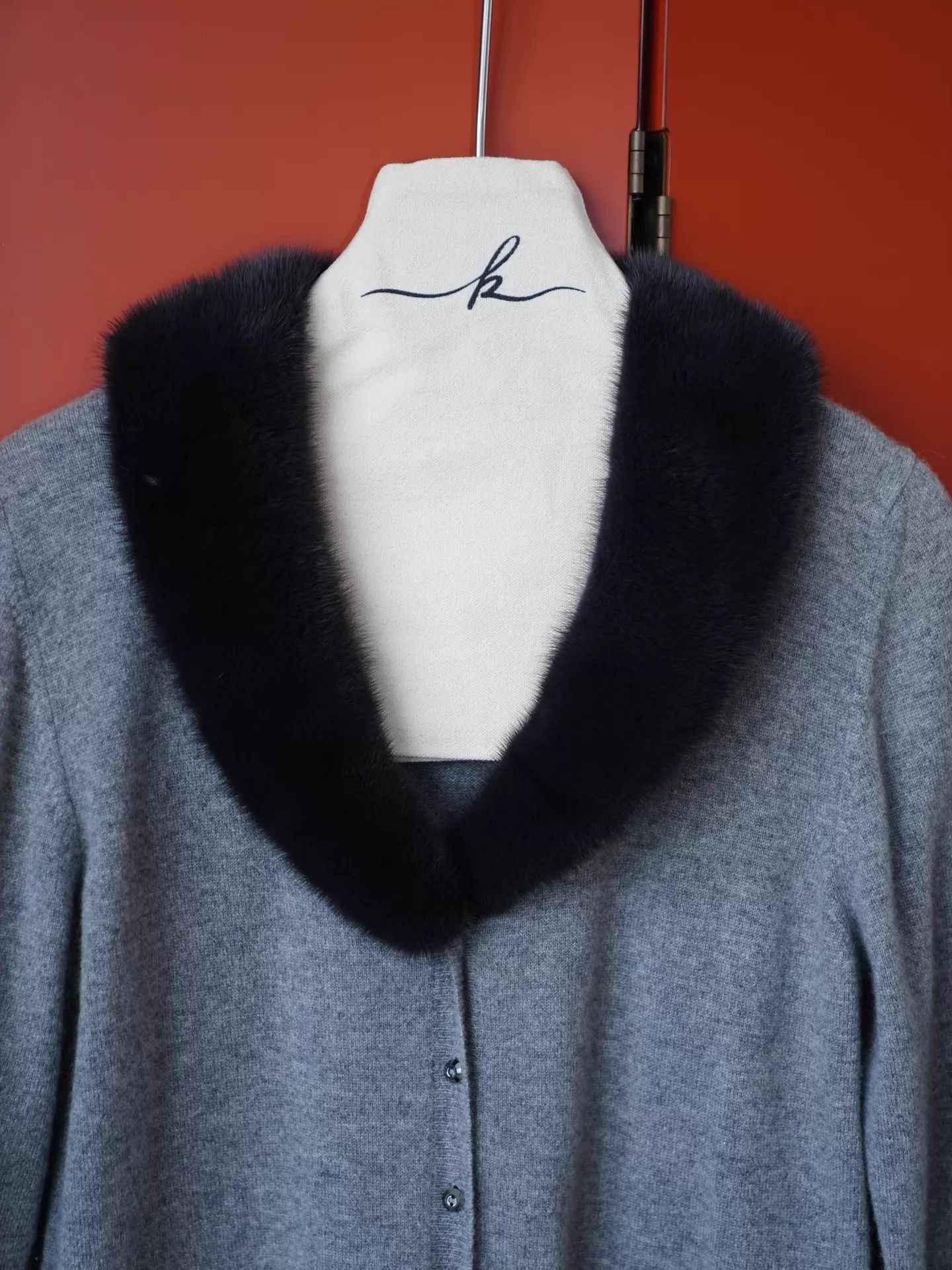 Blumarine Blumarine Mink Collar Cashmere Cardigan Gray Crystal Btn Size S / US 4 / IT 40 - 8 Thumbnail