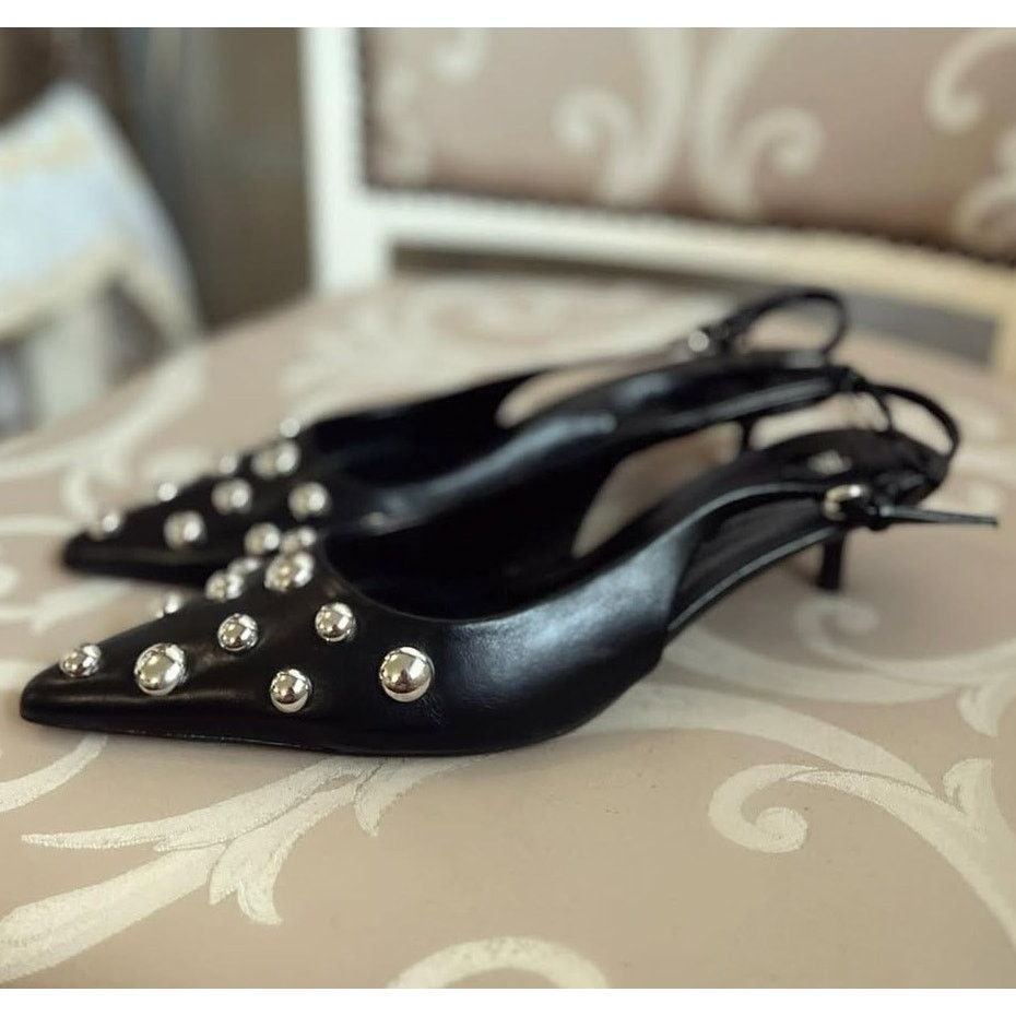 Zara Zara Studded Pointed Toe Slingback Kitten Heels NWT Size US 8 / IT 38 - 19 Thumbnail