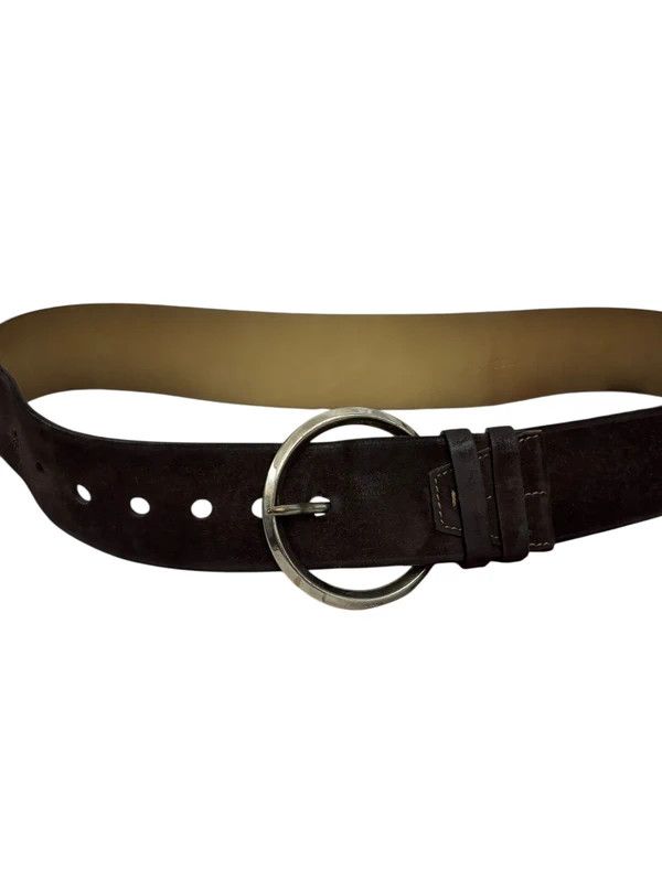 Prada Prada Brown Suede Belt with Oversized Round Buckle c.2000s Size ONE SIZE - 2 Thumbnail