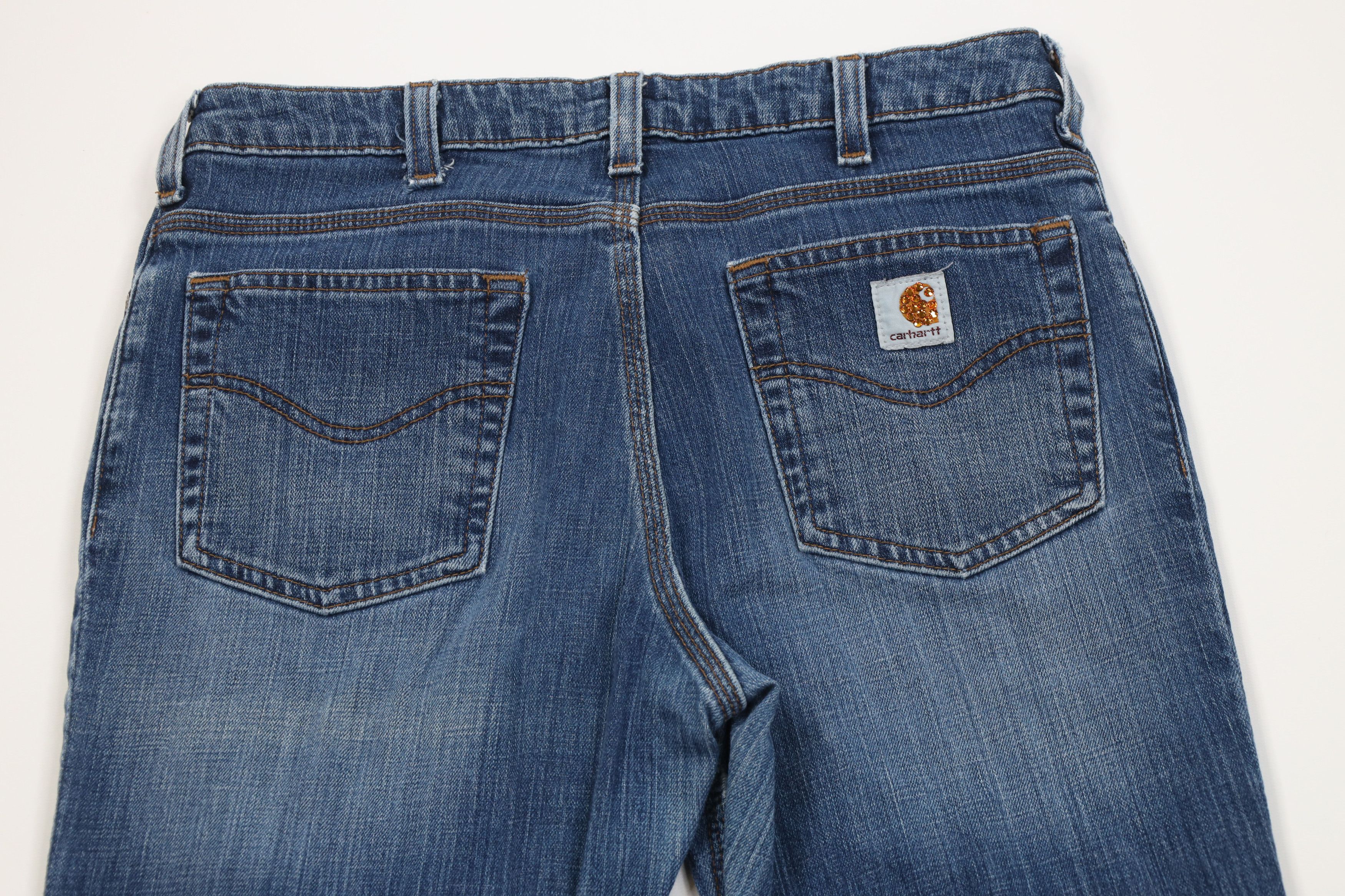 Carhartt Vintage Y2K Carhartt Spell Out Rhinestone Flared Denim Jeans Size 31" - 11 Thumbnail