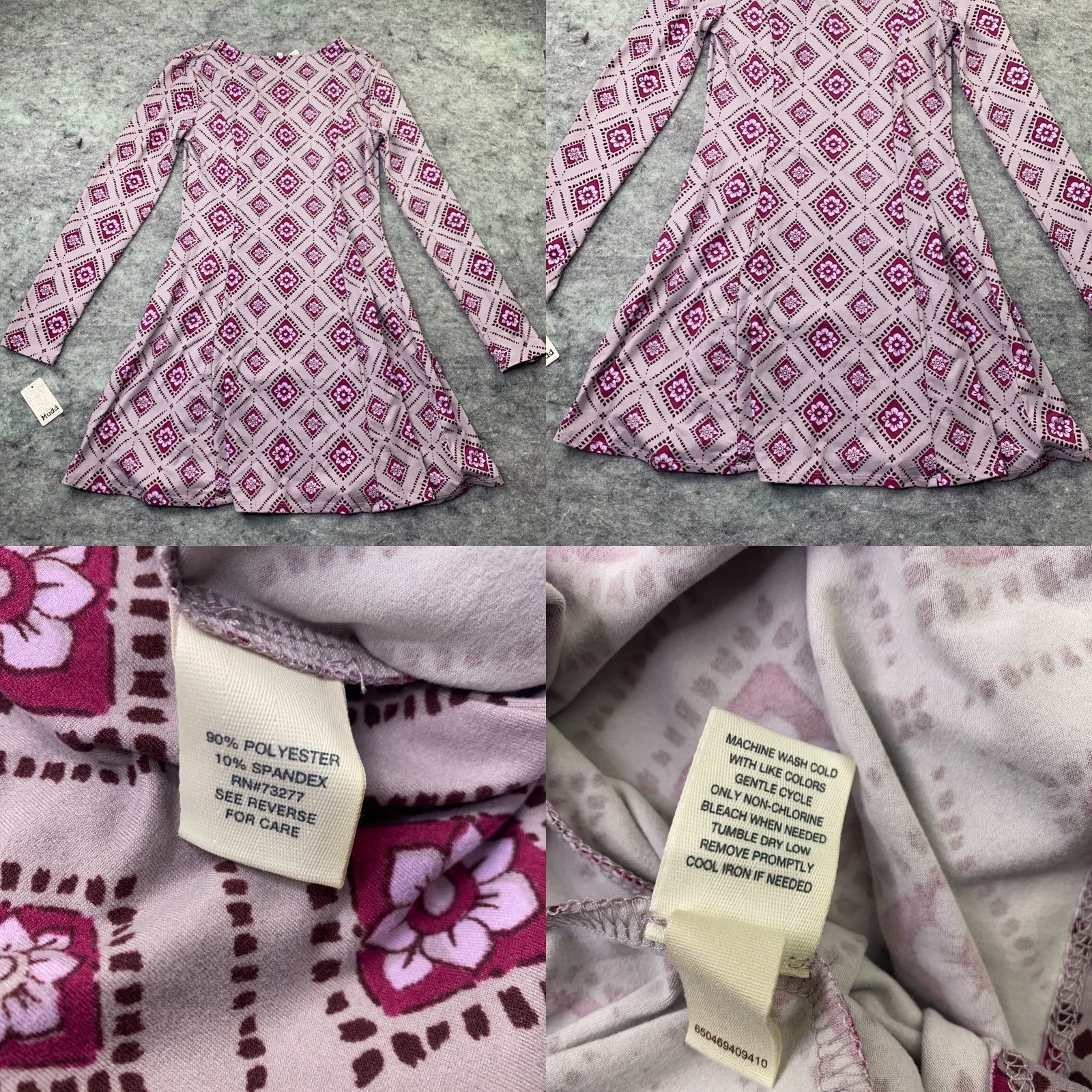 Vintage Mudd Purple Dress Women's Short Sleeve Fit & Flare Mini Floral Long Sleeve Medium V-Neck Casual Dress Size M / US 6-8 / IT 42-44 - 9 Thumbnail