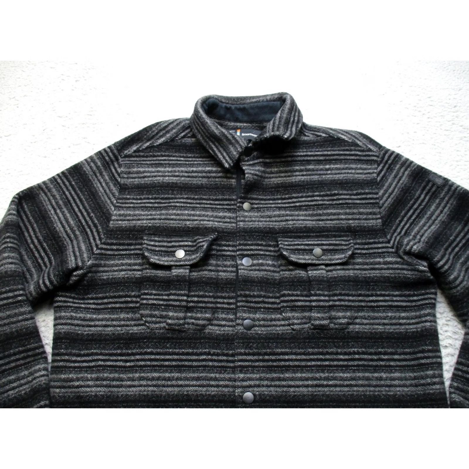 Smartwool Smartwool Anchor Line Shirt Jacket Mens L Gray Wool Lined Snap Front Striped Size US L / EU 52-54 / 3 - 2 Thumbnail