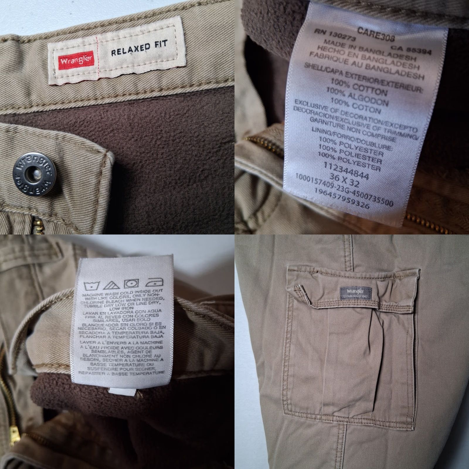 Wrangler Wrangler Cargo Pants Men 36x31 Beige Fleece Lined Twill Workwear Size US 36 / EU 52 - 8 Thumbnail