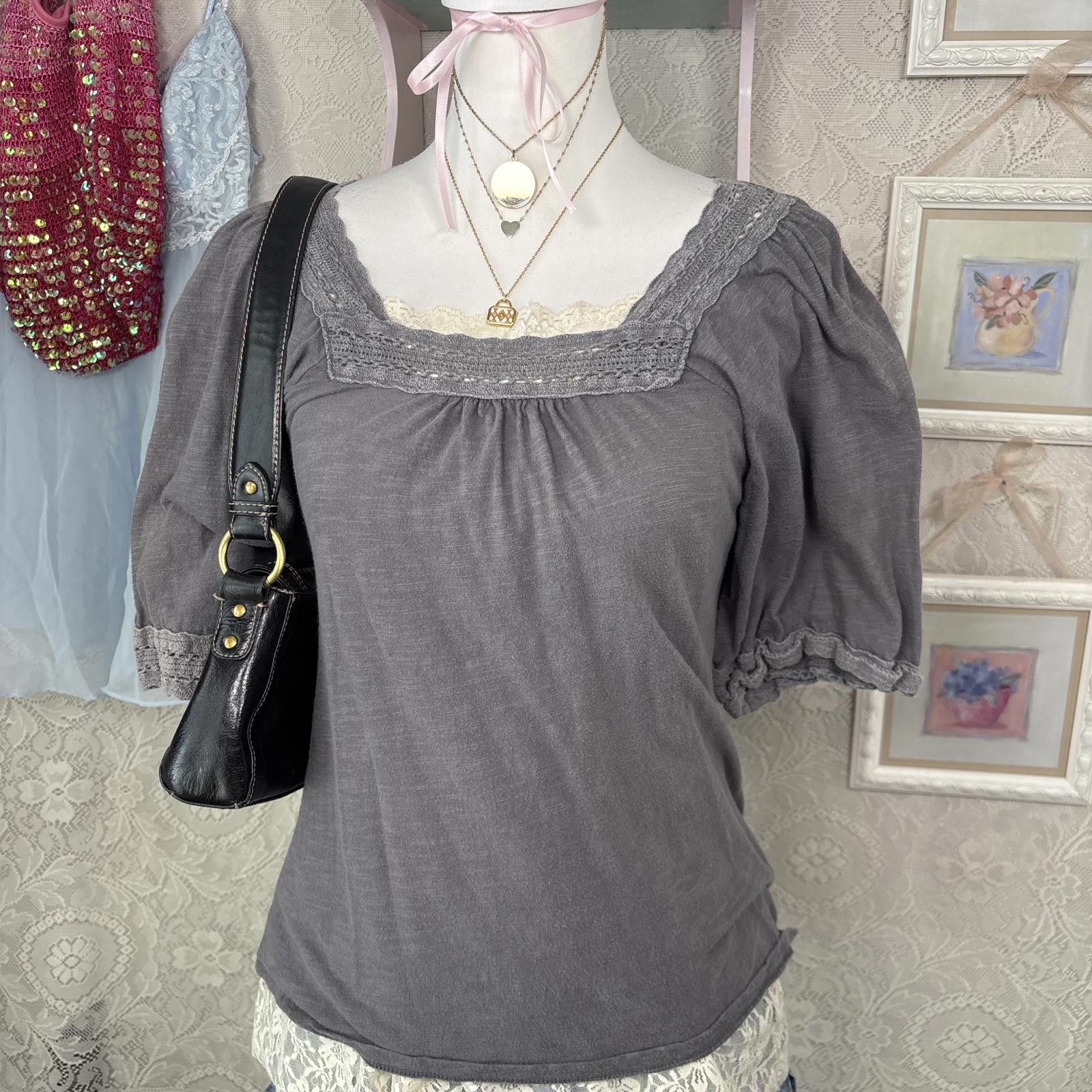 Mossimo y2k gray babydoll crochet mossimo top Size XS / US 0-2 / IT 36-38 - 2 Thumbnail