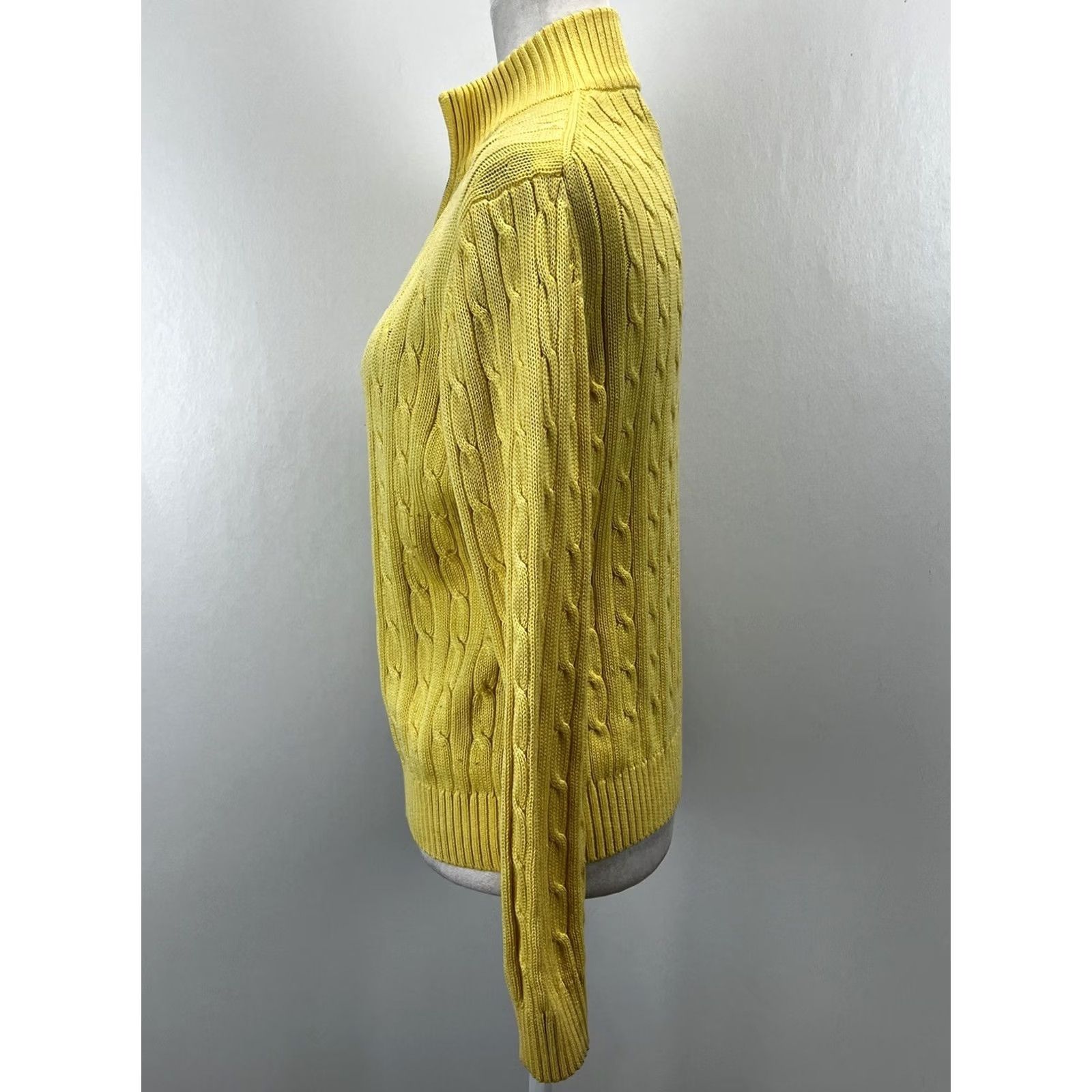 Brooks Brothers Brooks Brothers Cable Knit Sweater Womens L 1/4 Zip Yellow Cotton Pullover Vintage No Size L / US 10 / IT 46 - 2 Thumbnail
