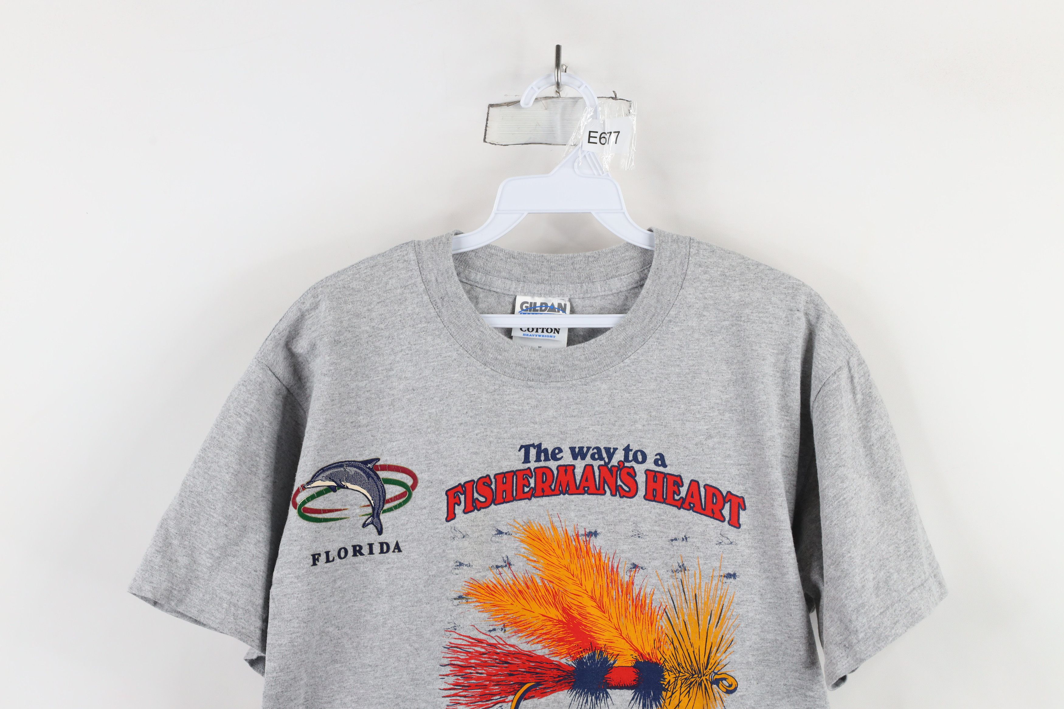 Vintage Vintage 90s A Fishermans Heart Through His Fly T-Shirt Gray Size US M / EU 48-50 / 2 - 2 Thumbnail