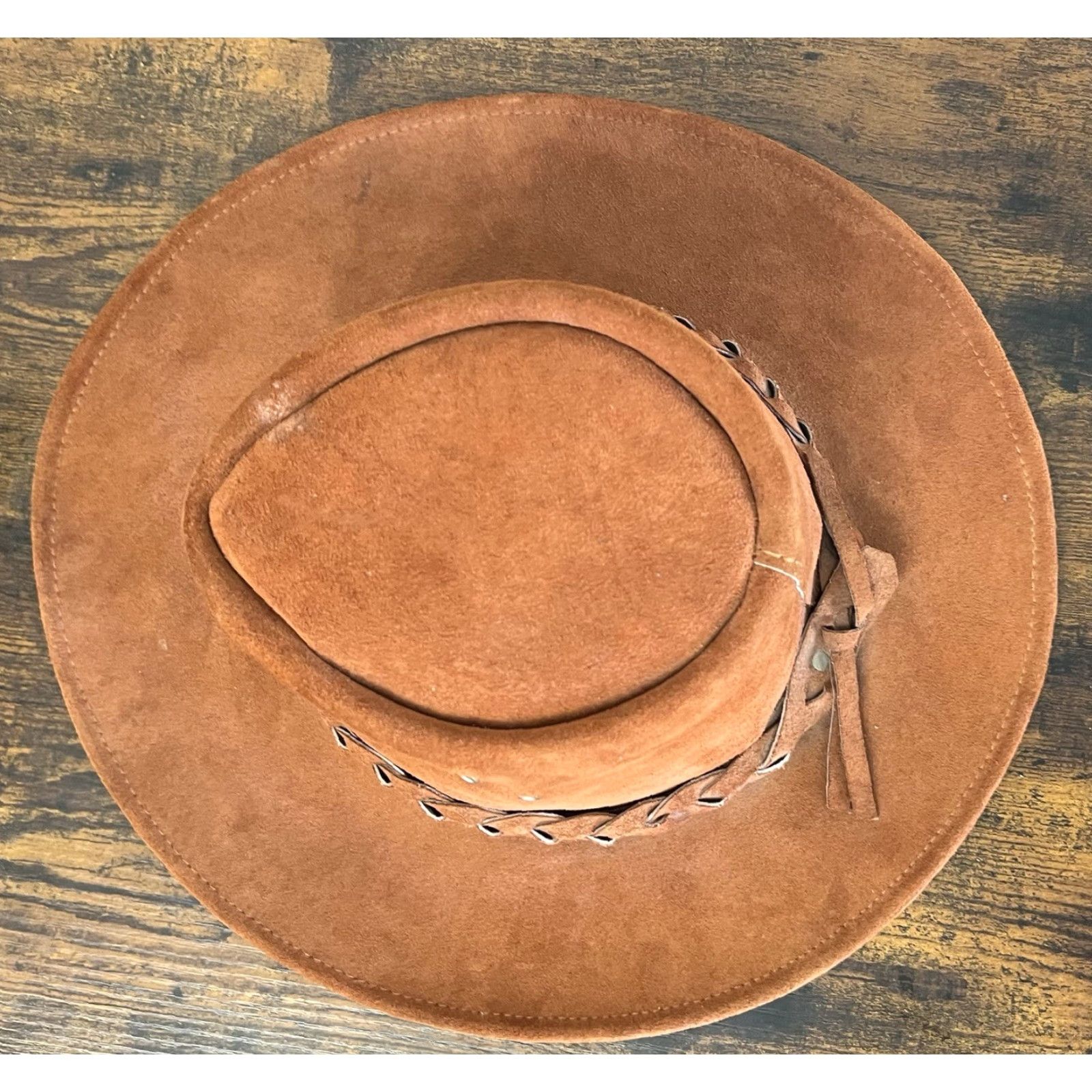 Vintage VINTAGE Australia Down Under Cowboy Brown Leather Suede Country Hat L Men Brown Cowboy/Western 23” circumference Boys/Girls? Size ONE SIZE - 2 Thumbnail