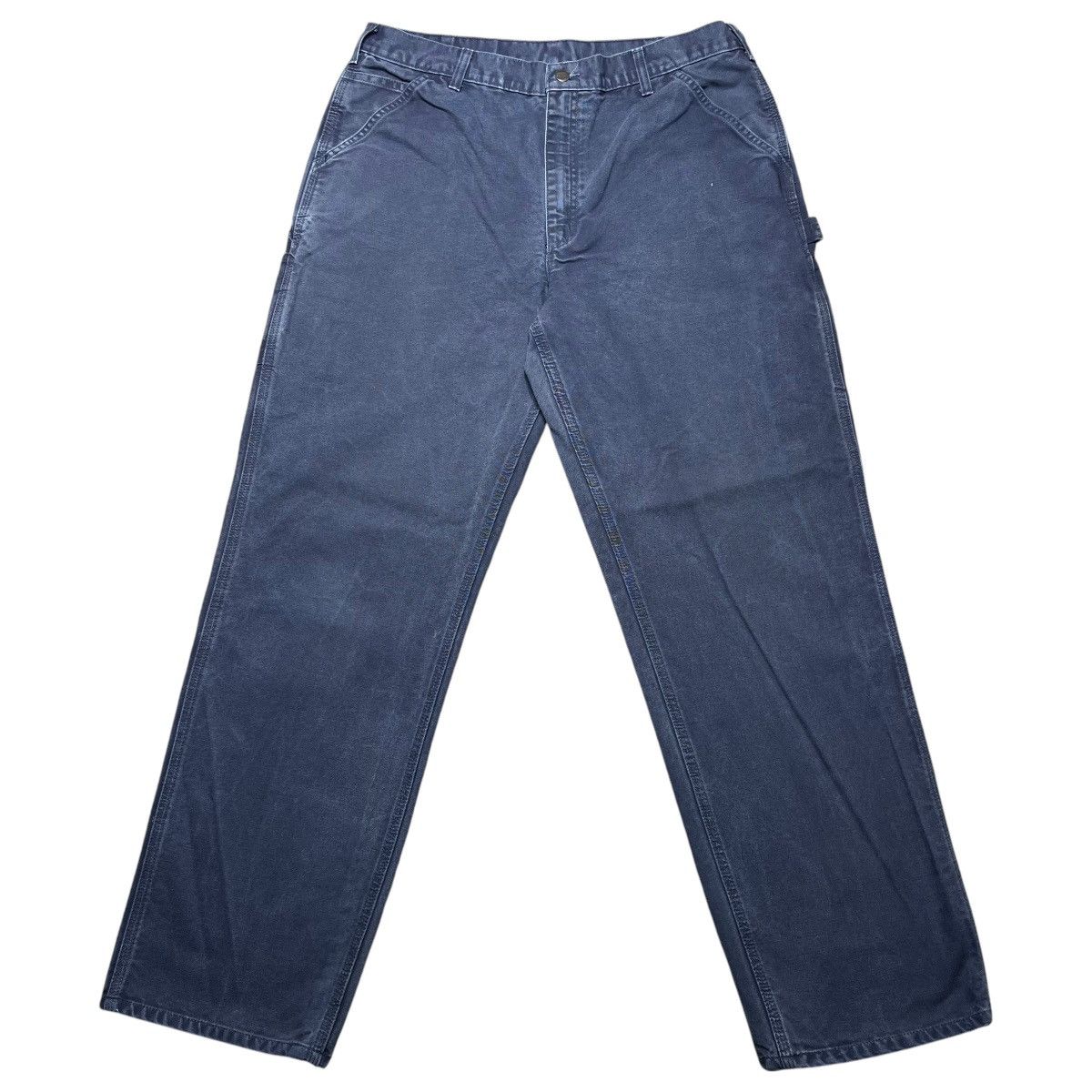Carhartt × Vintage Vtg 2000s Carhartt Dark Grey Carpenter Canvas Dungaree Pants Size US 35 - 1 Thumbnail