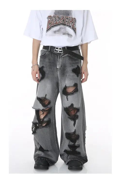 Japanese Brand Washed street retro oversized ripped jeans Size US 34 / EU 50 - 7 Thumbnail